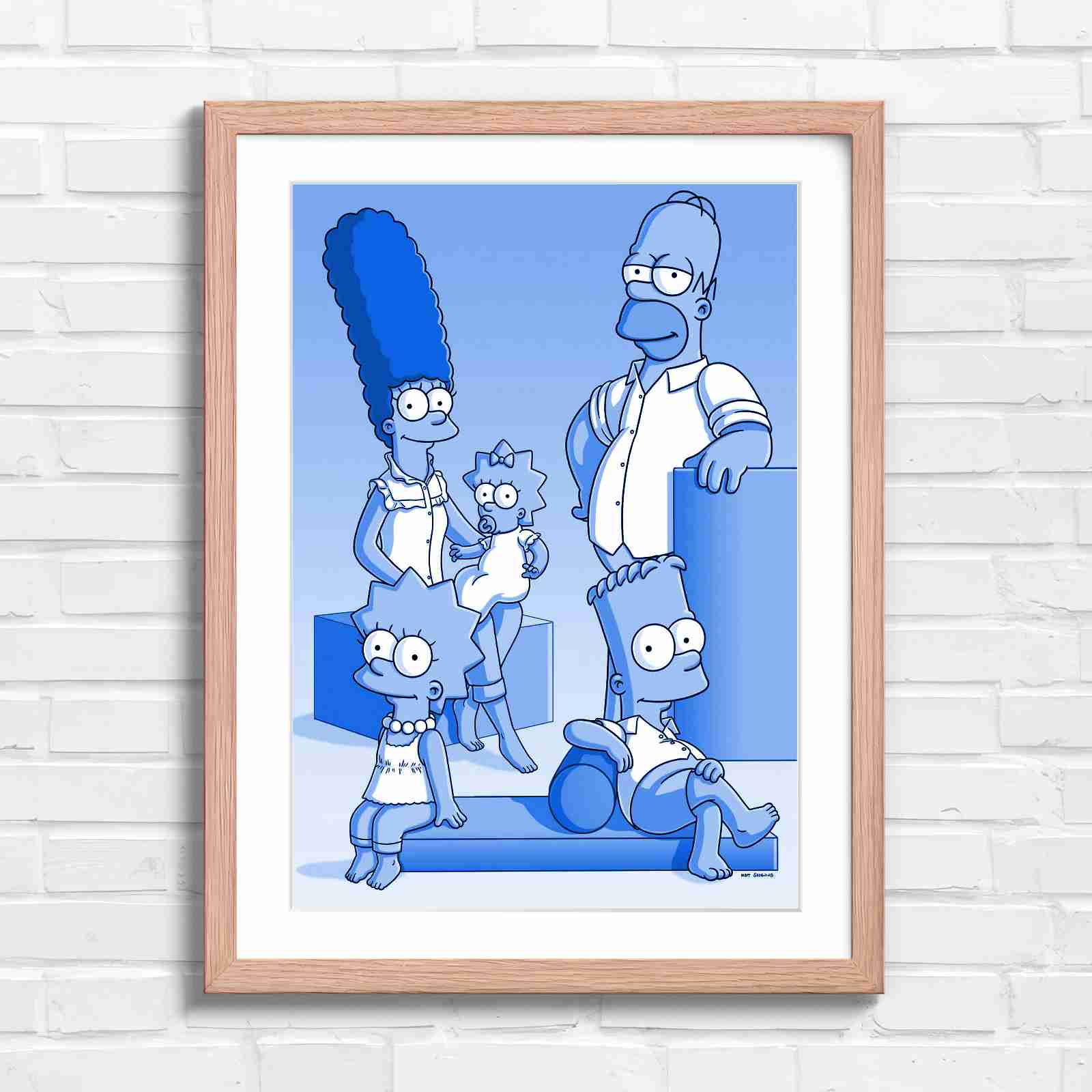 The Simpsons Family Portrait Art - Blue in Oak Frame