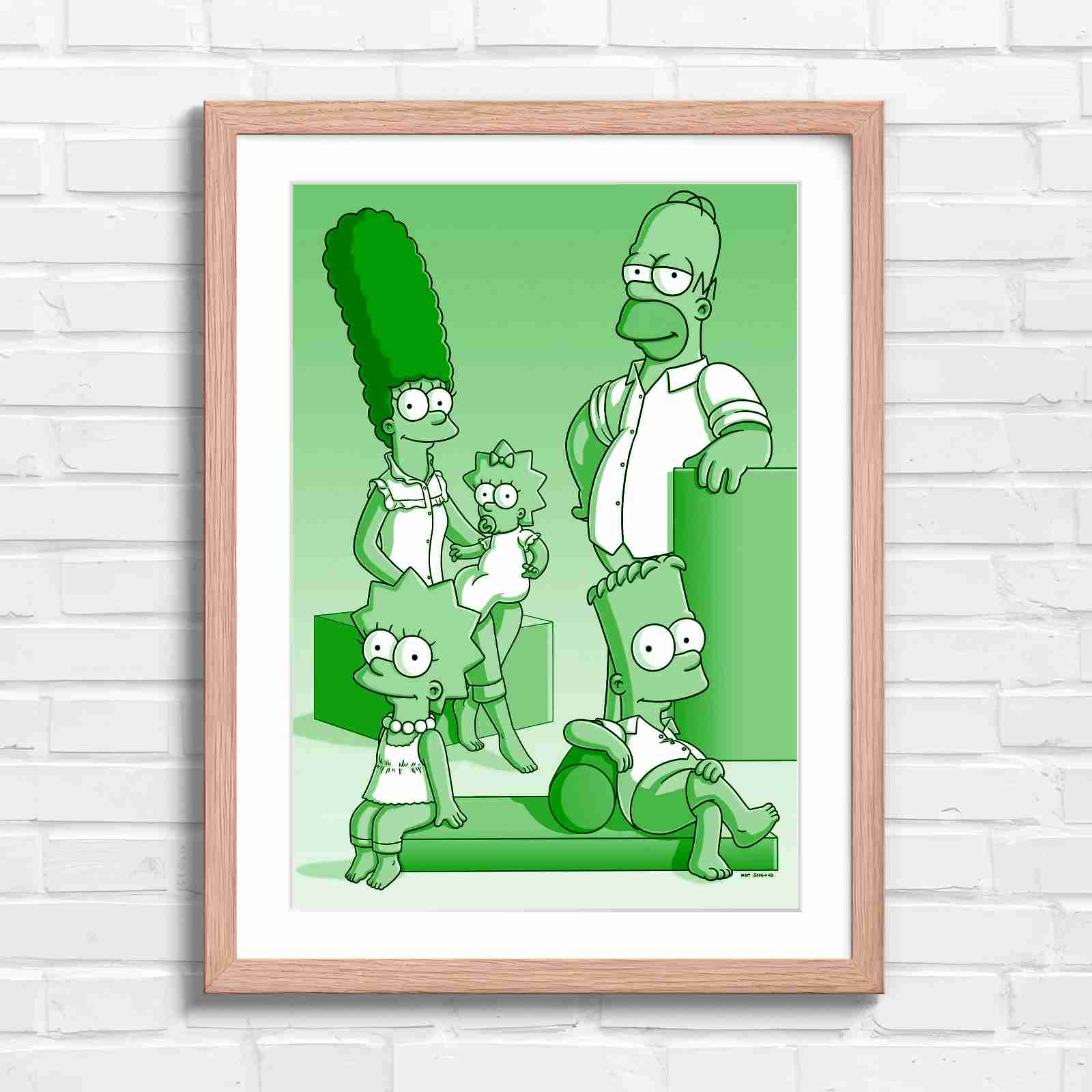The Simpsons Family Portrait Art - Green in Oak Frame