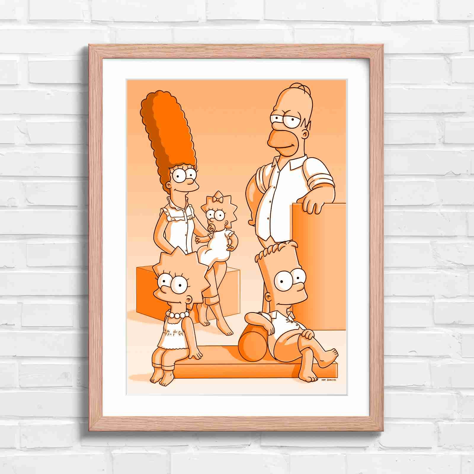 The Simpsons Family Portrait Art - Orange in Oak Frame