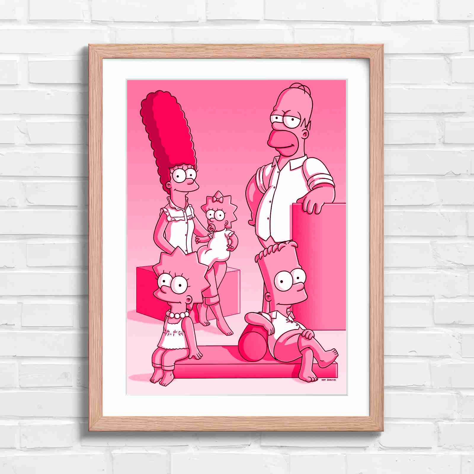 The Simpsons Family Portrait Art - Pink in Oak Frame