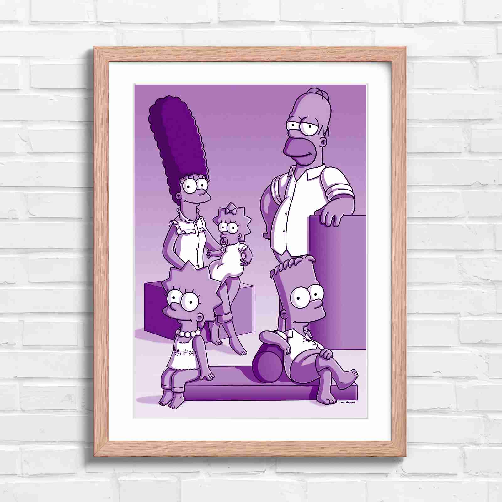 The Simpsons Family Portrait Art - Purple in Oak Frame