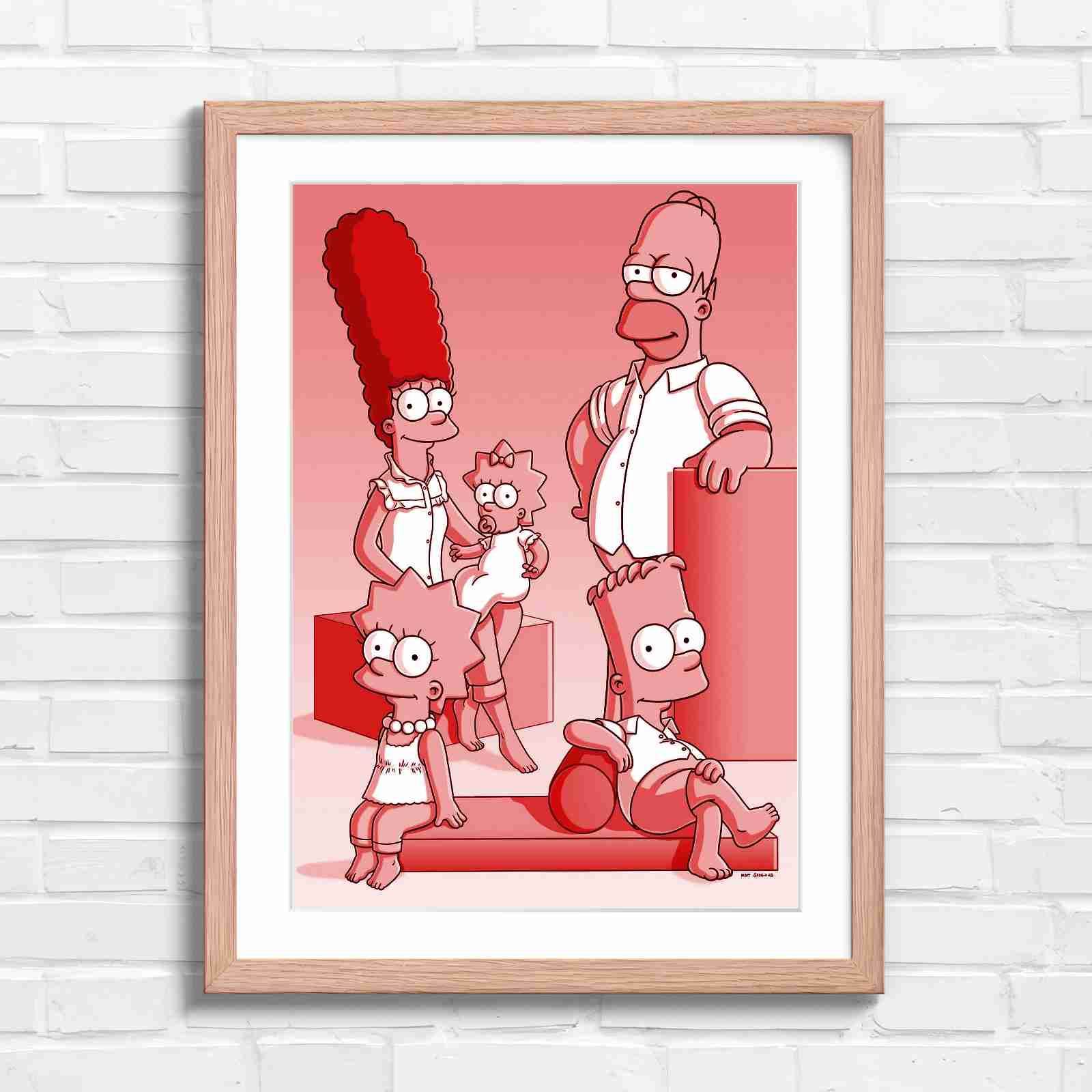 The Simpsons Family Portrait Art - Red in Oak Frame