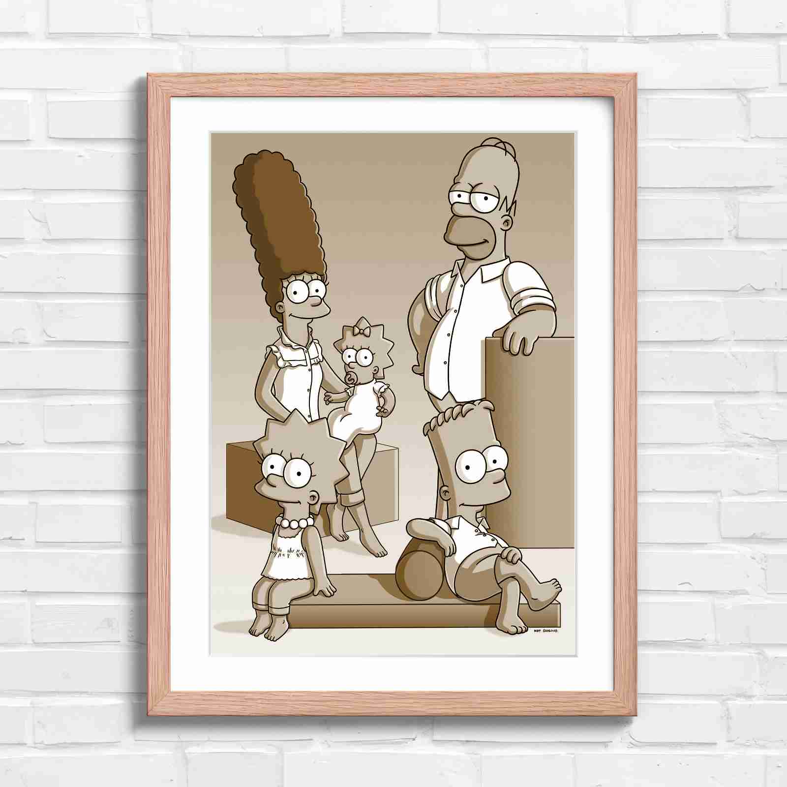 The Simpsons Family Portrait Art - Sepia in Oak Frame