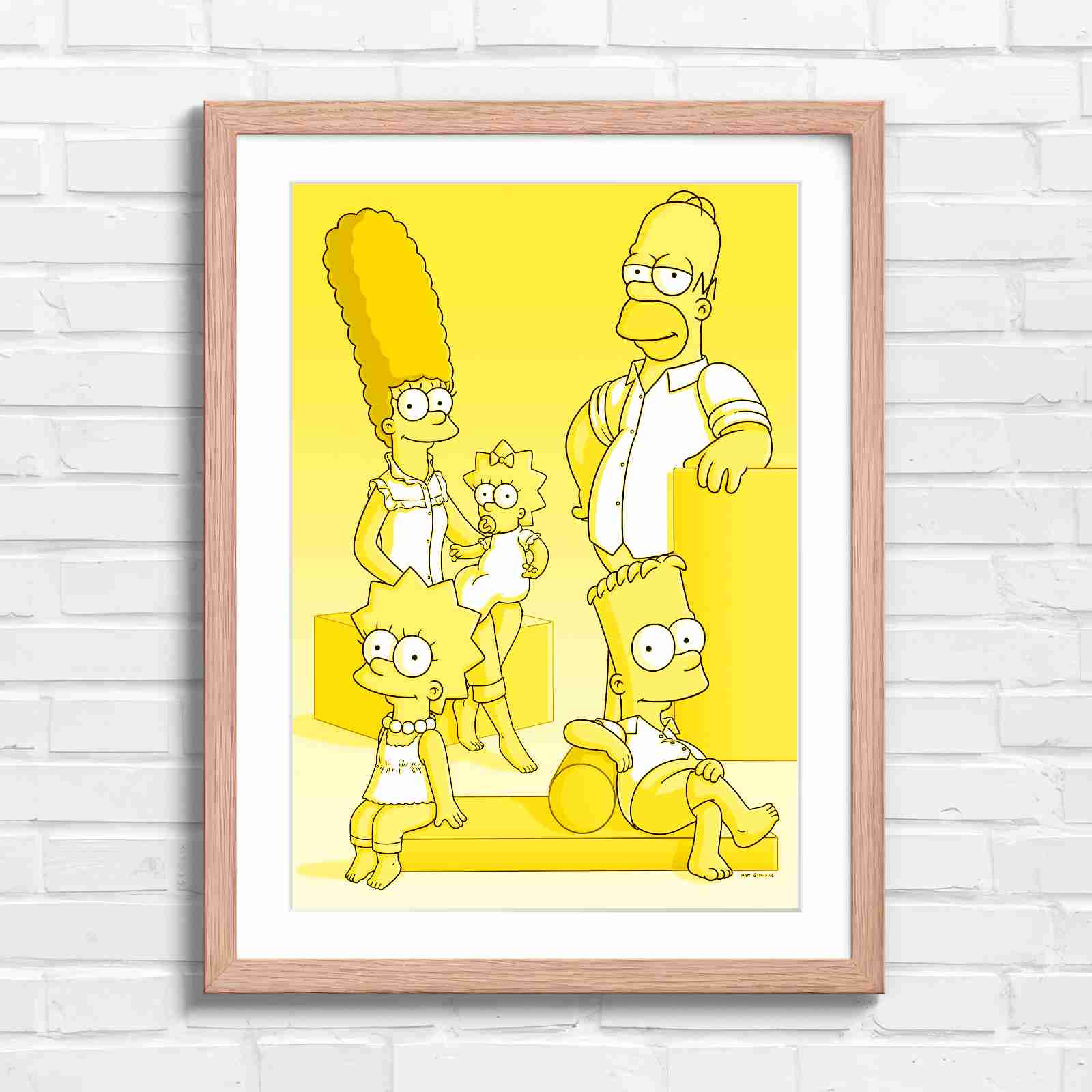 The Simpsons Family Portrait Art - Yellow in Oak Frame