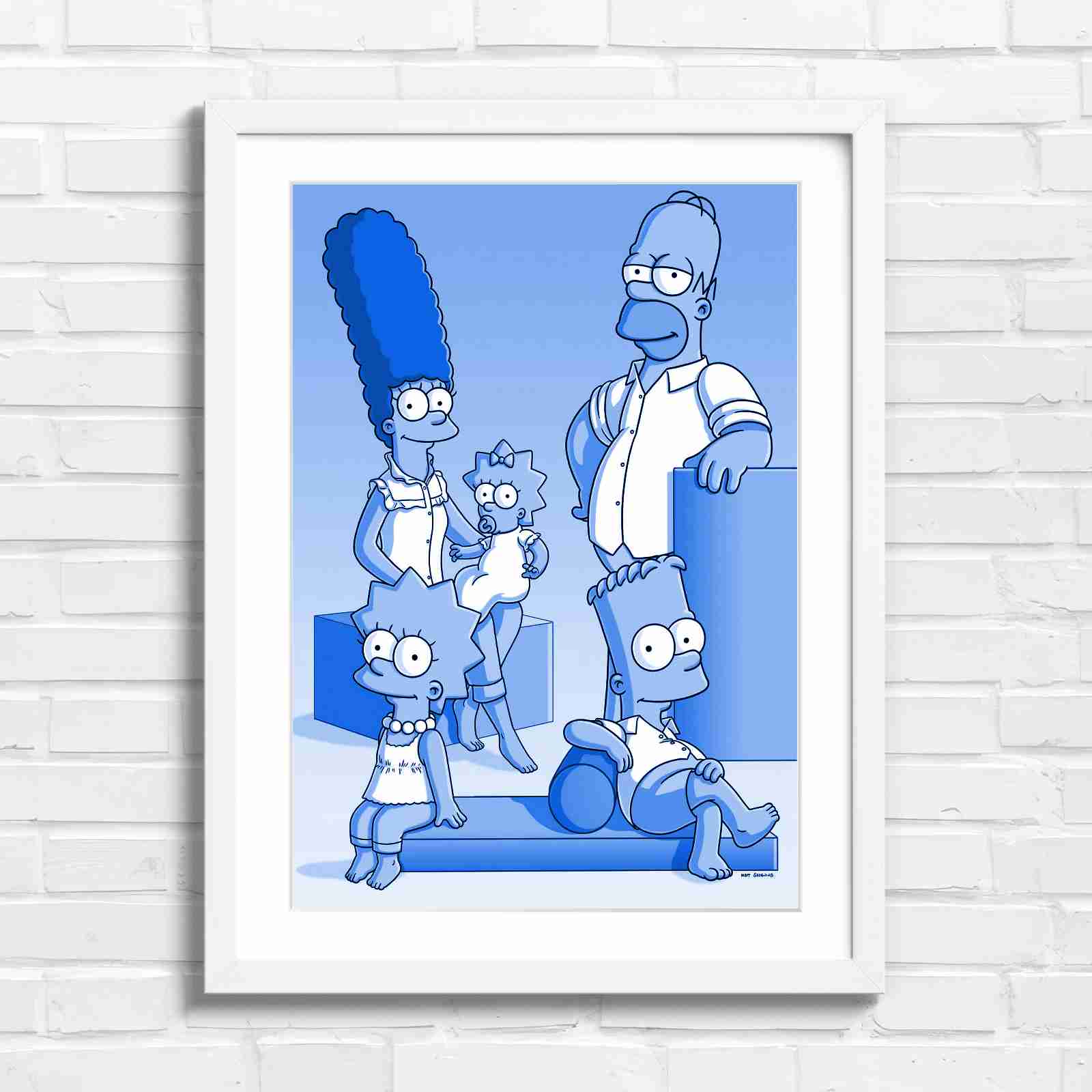 The Simpsons Family Portrait Art - Blue in White Frame