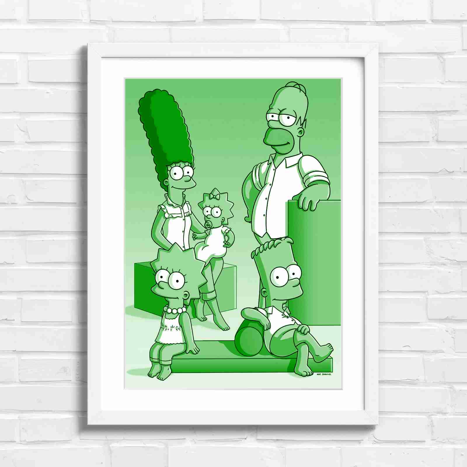 The Simpsons Family Portrait Art - Green in White Frame