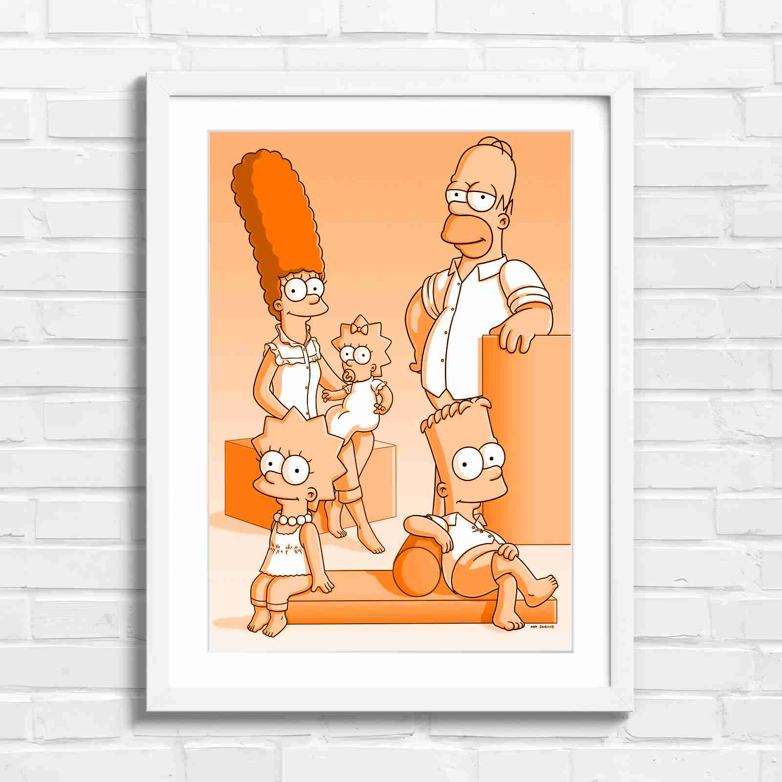 The Simpsons Family Portrait Art - Orange in White Frame