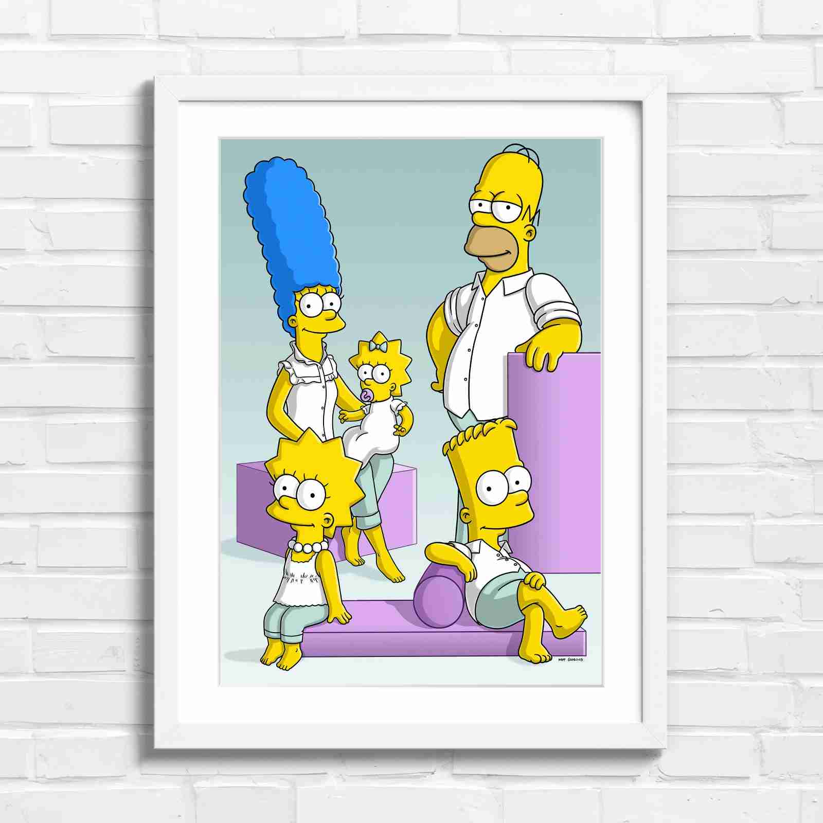 The Simpsons Family Portrait Art - Original in White Frame