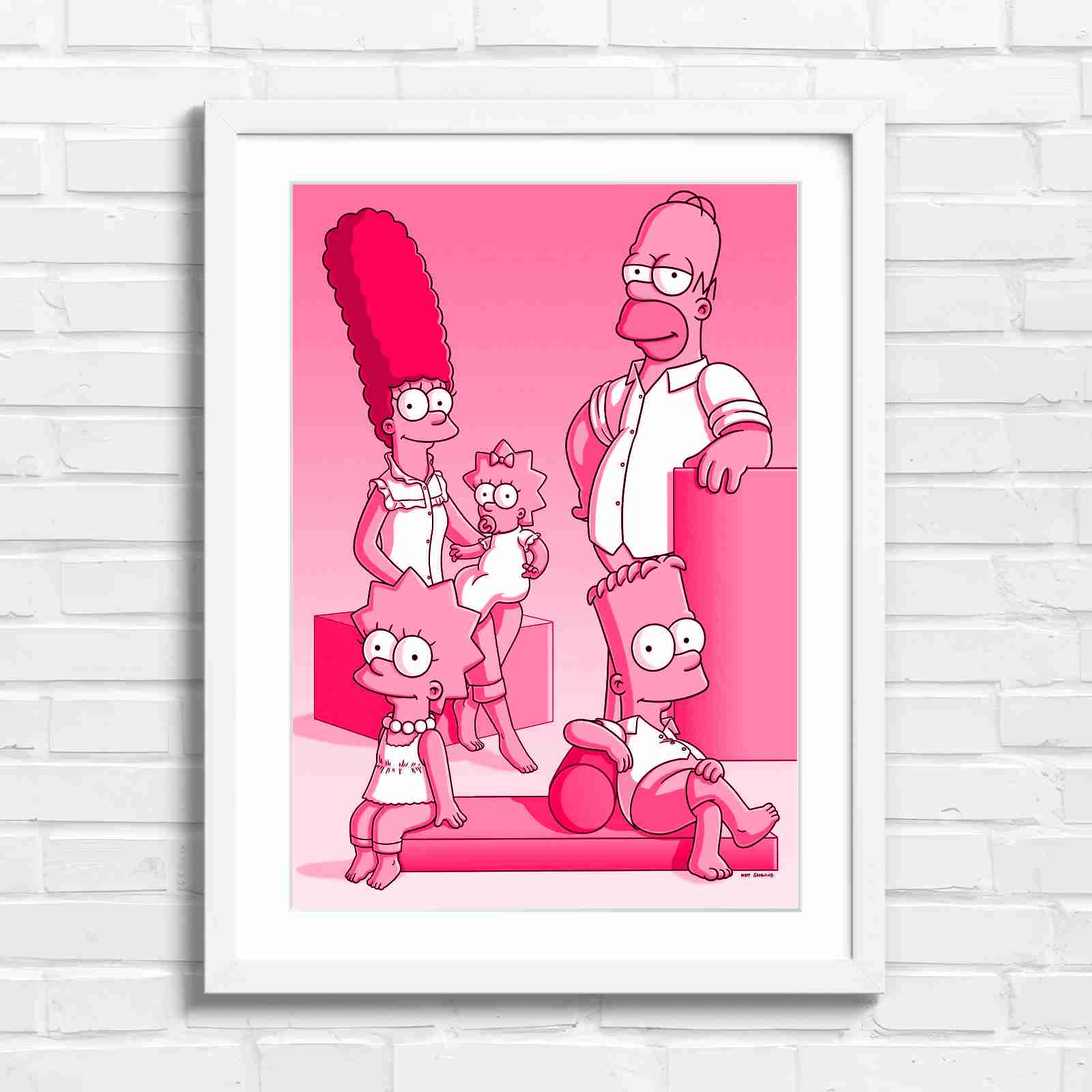 The Simpsons Family Portrait Art - Pink in White Frame