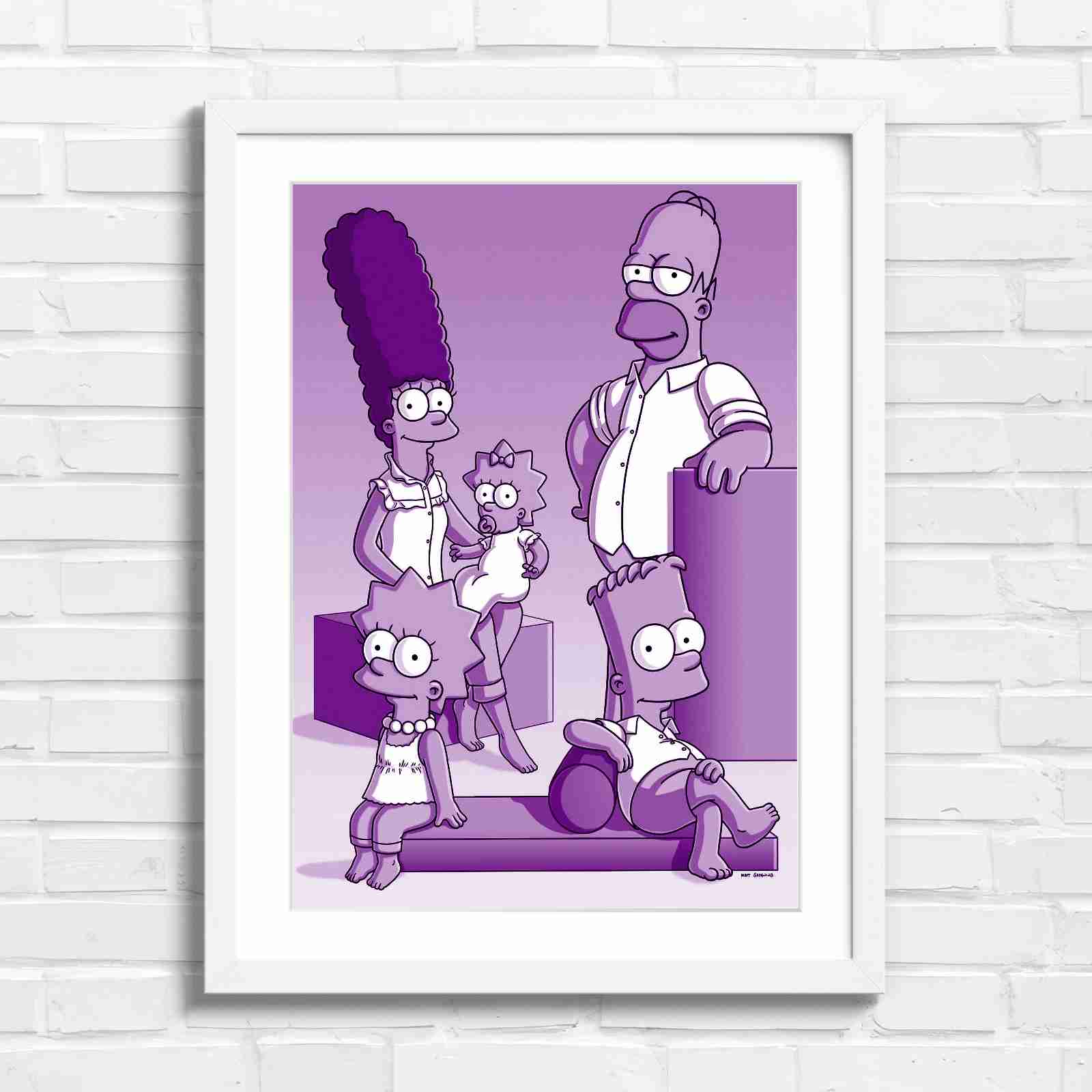 The Simpsons Family Portrait Art - Purple in White Frame