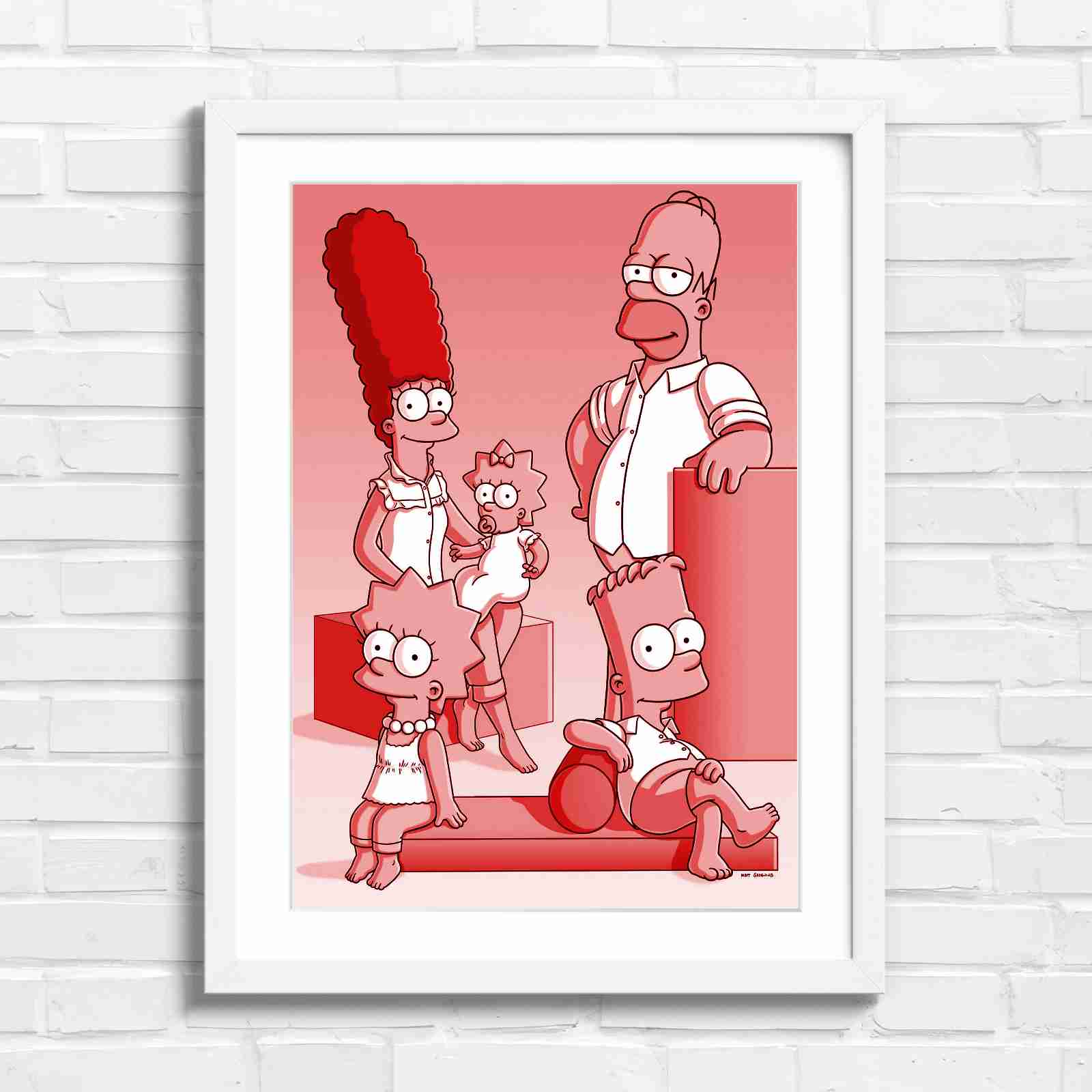 The Simpsons Family Portrait Art - Red in White Frame