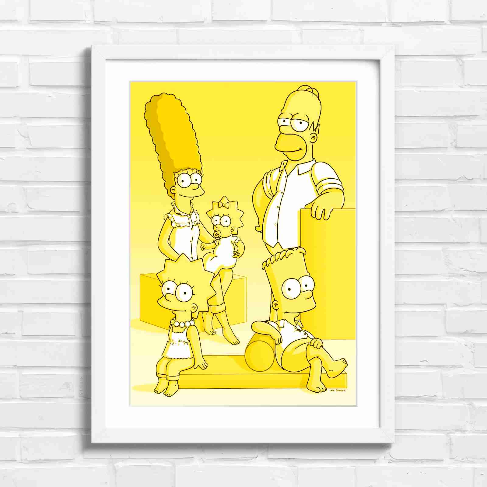 The Simpsons Family Portrait Art - Yellow in White Frame