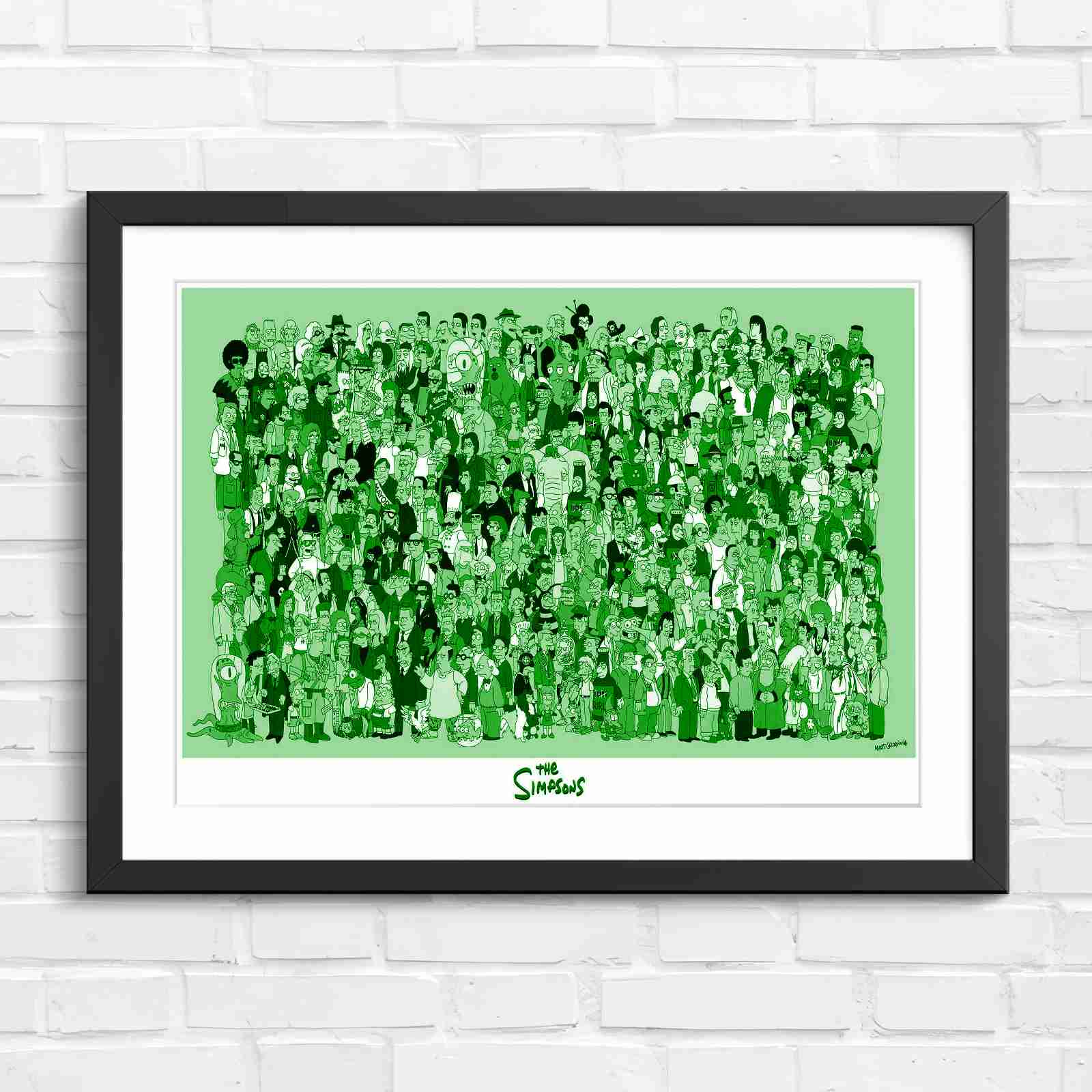 Massive The Simpsons Cast Gathering - Green in Black Frame