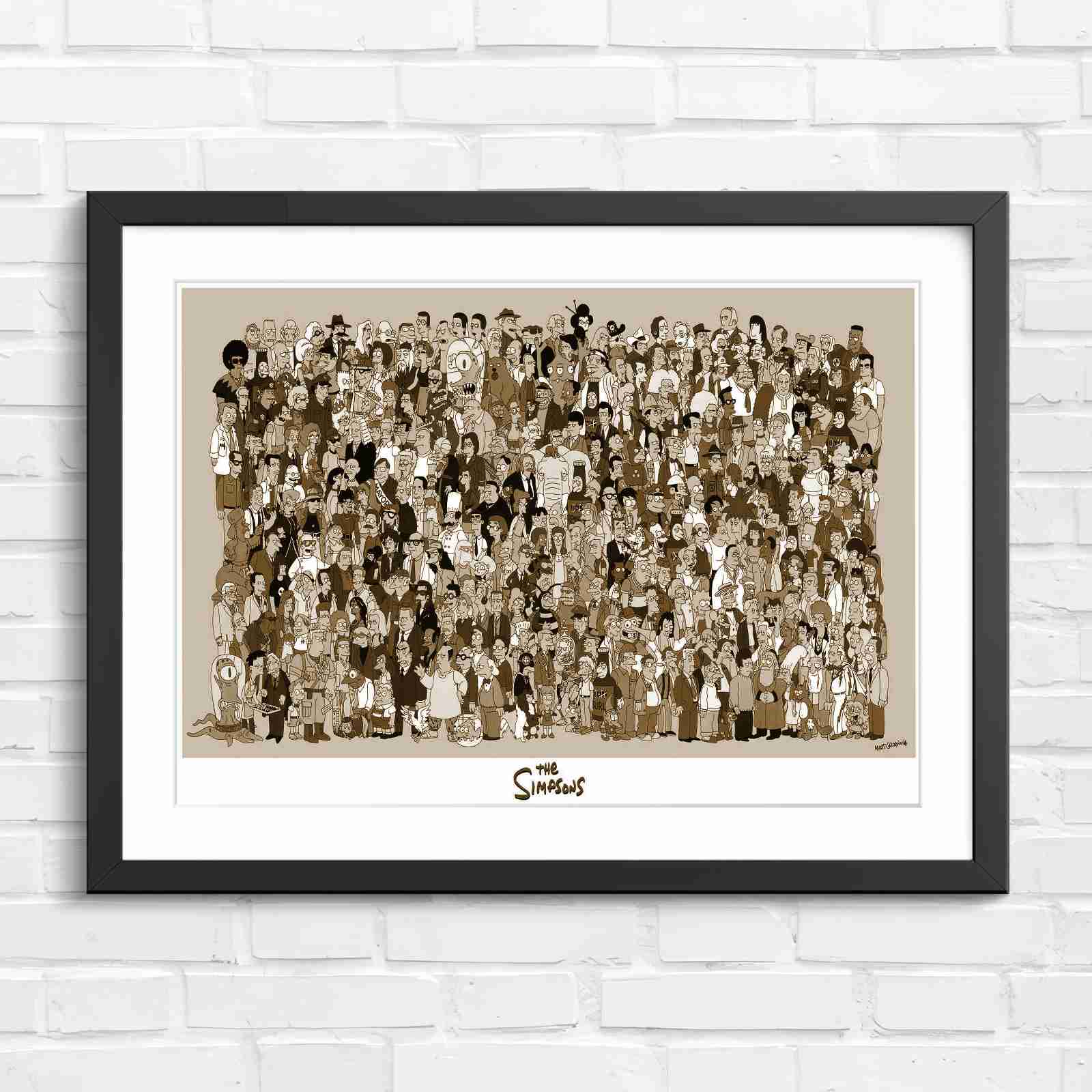 Massive The Simpsons Cast Gathering - Sepia in Black Frame