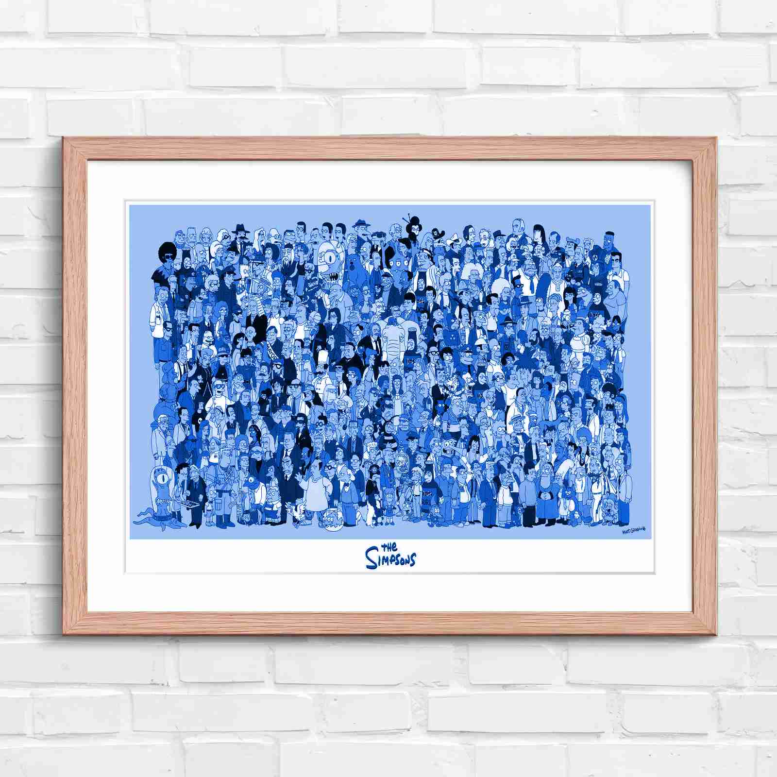 Massive The Simpsons Cast Gathering - Blue in Oak Frame