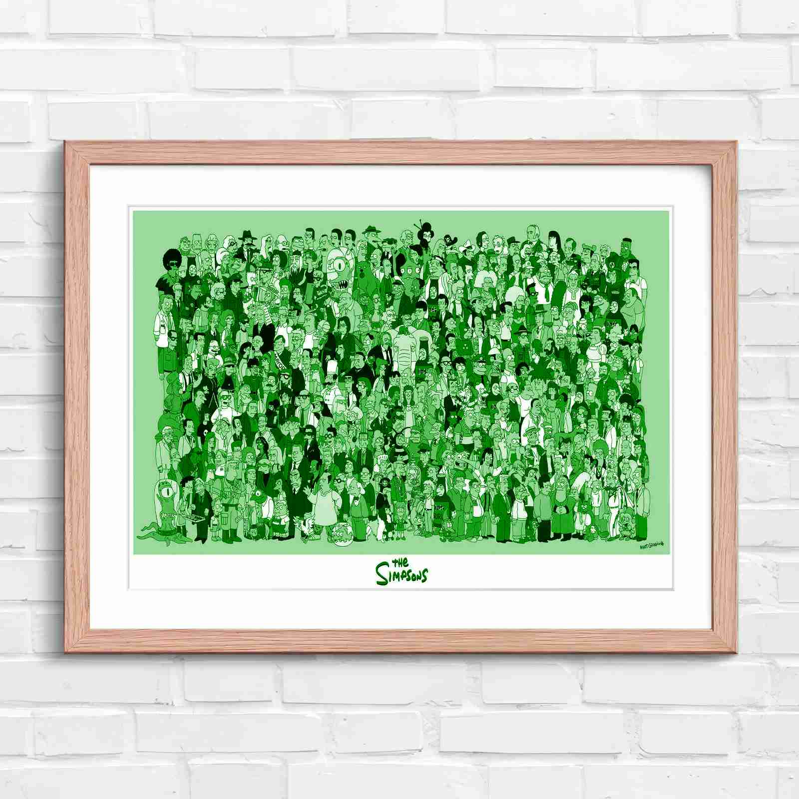 Massive The Simpsons Cast Gathering - Green in Oak Frame