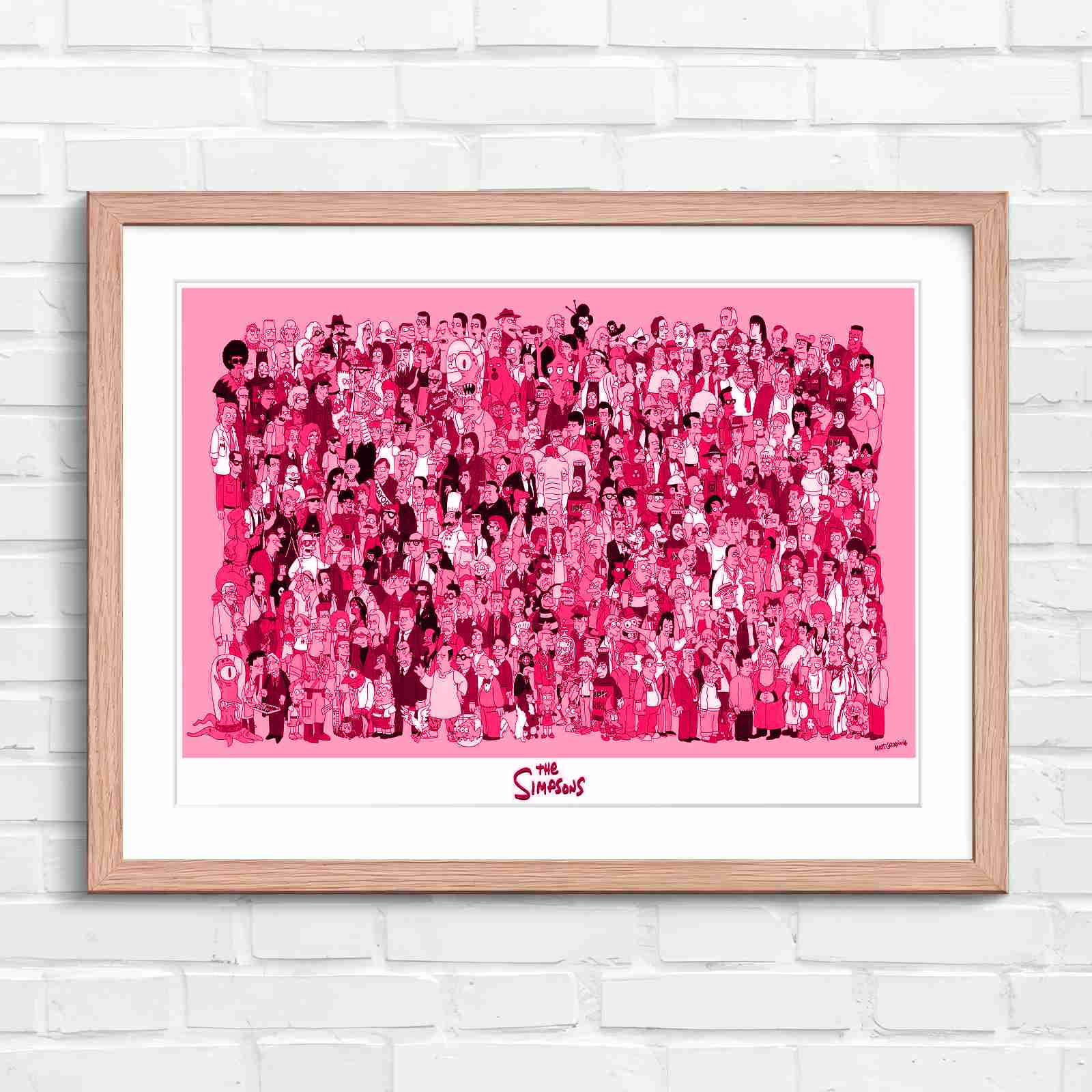 Massive The Simpsons Cast Gathering - Pink in Oak Frame
