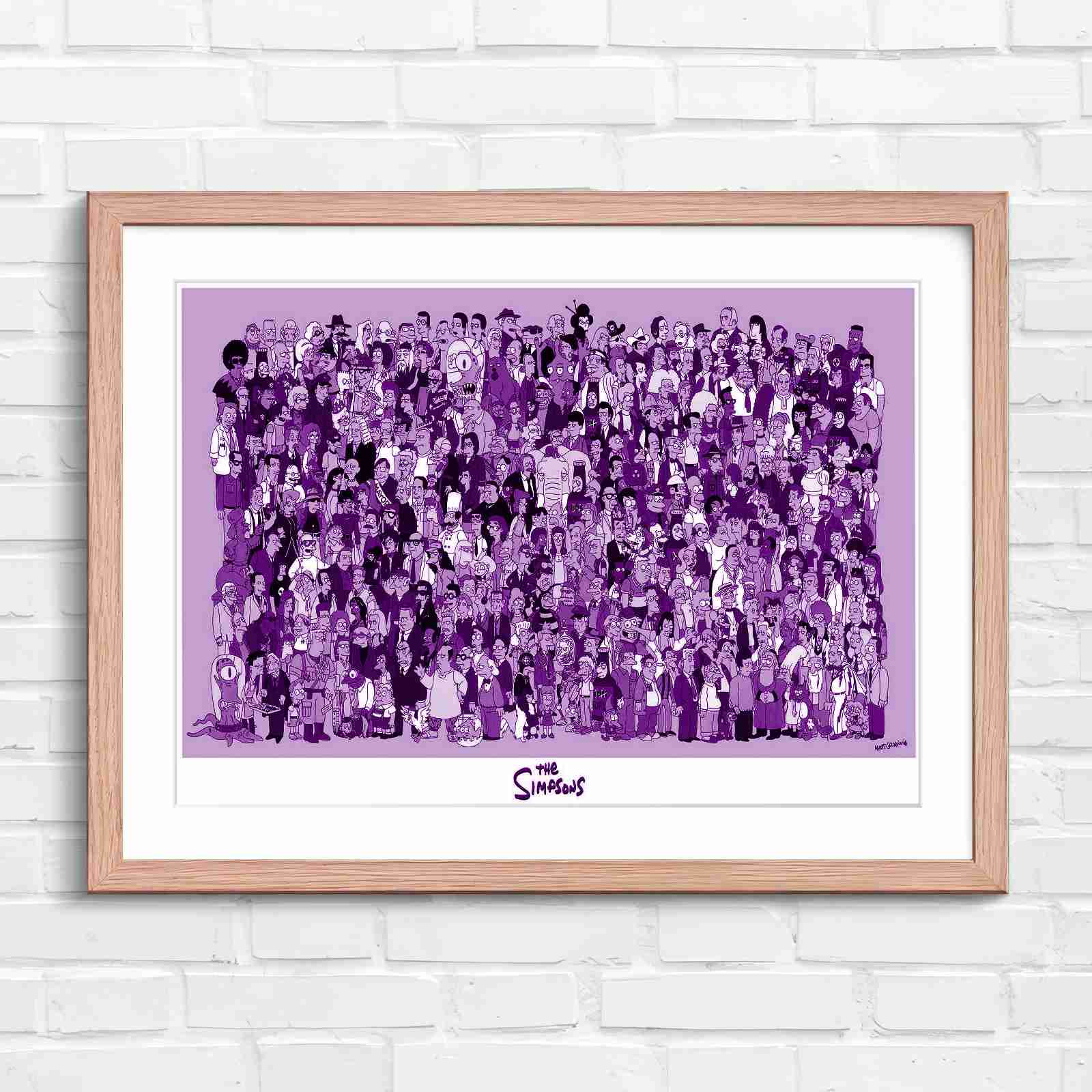 Massive The Simpsons Cast Gathering - Purple in Oak Frame