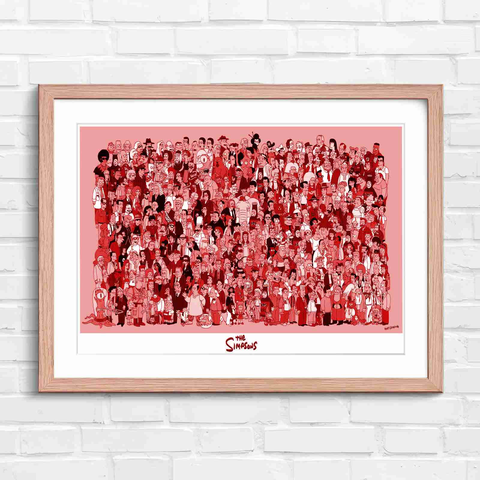Massive The Simpsons Cast Gathering - Red in Oak Frame