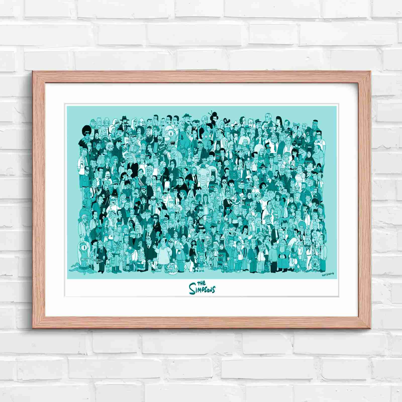 Massive The Simpsons Cast Gathering - Teal in Oak Frame