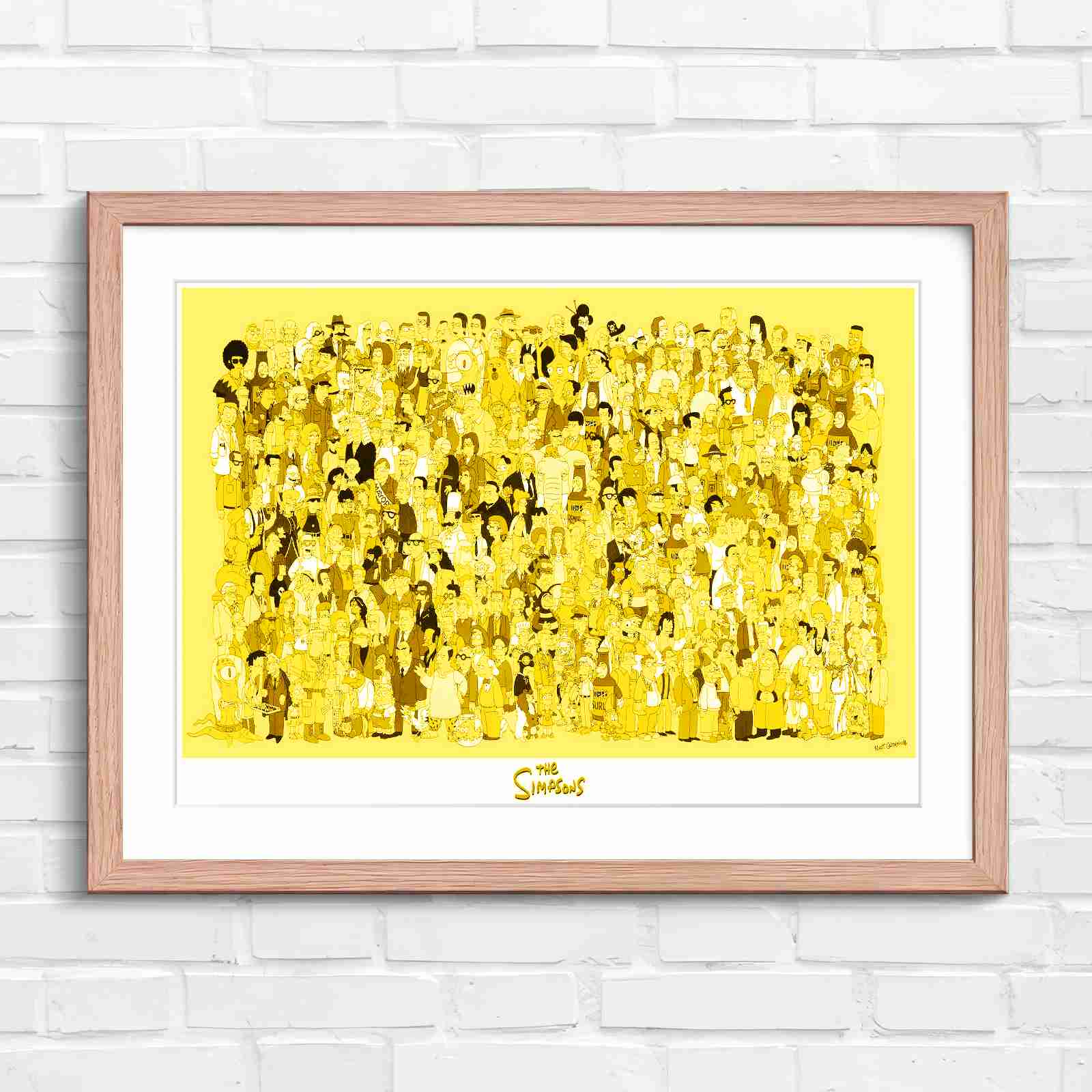 Massive The Simpsons Cast Gathering - Yellow in Oak Frame