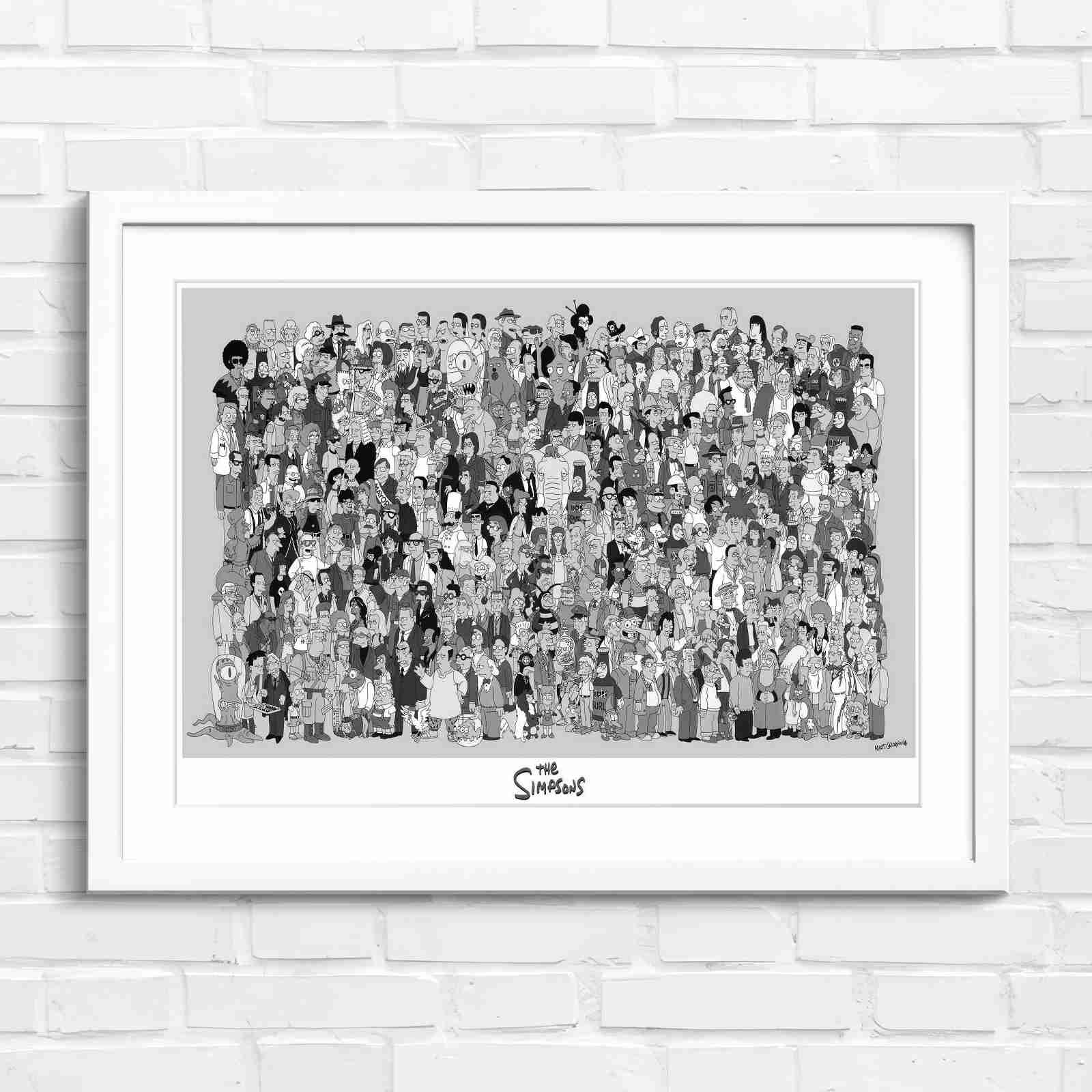 Massive The Simpsons Cast Gathering - Black & White in White Frame
