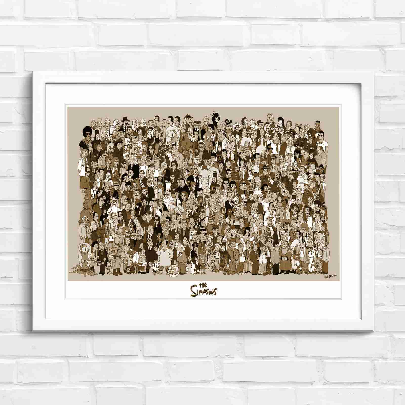 Massive The Simpsons Cast Gathering - Sepia in White Frame