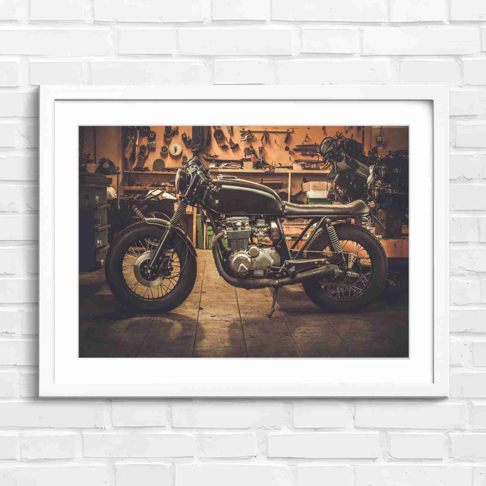 Custom Vintage Motorcycle in Workshop - Original in White Frame