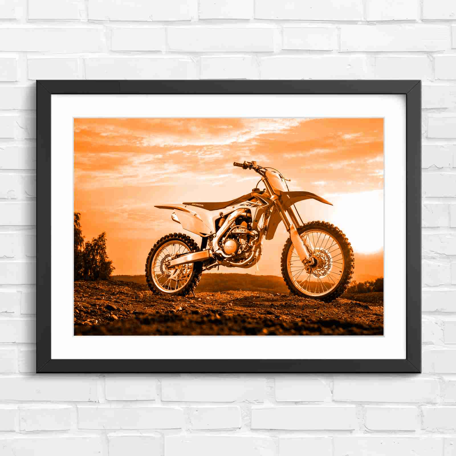 Red Dirt Bike Sunset Action - Orange in Black Frame