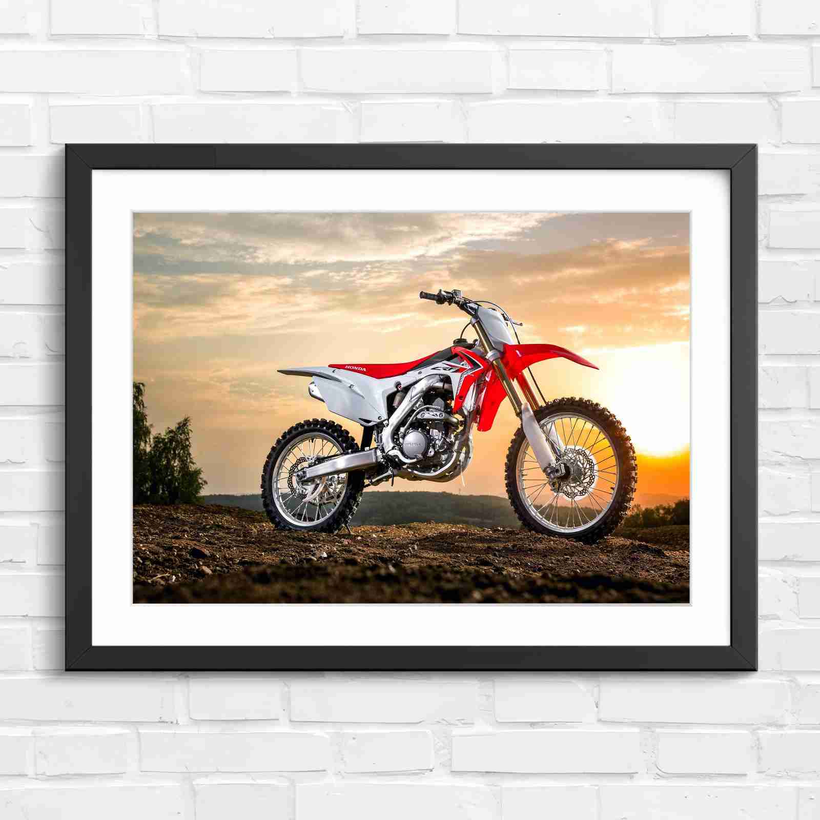 Red Dirt Bike Sunset Action - Original in Black Frame