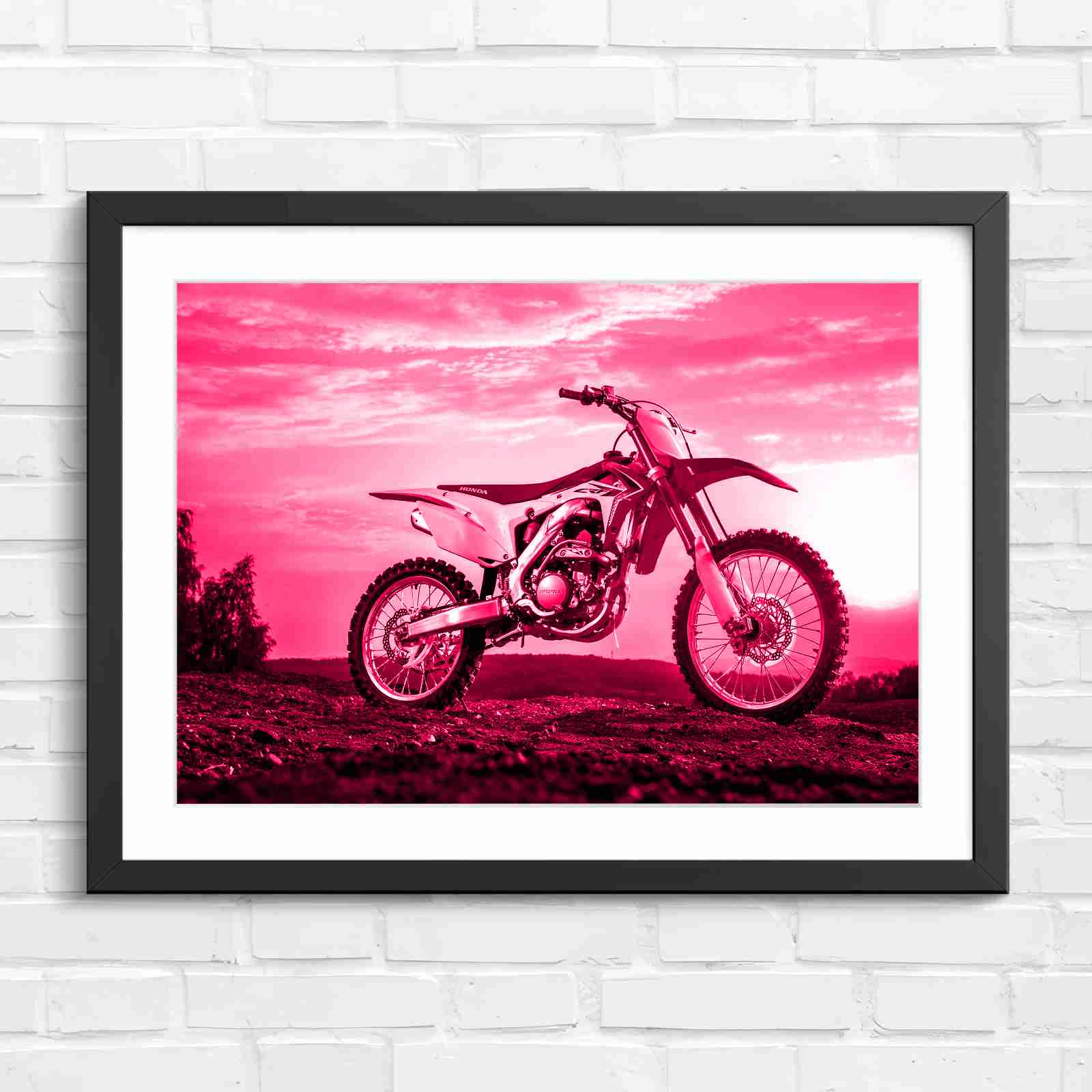 Red Dirt Bike Sunset Action - Pink in Black Frame