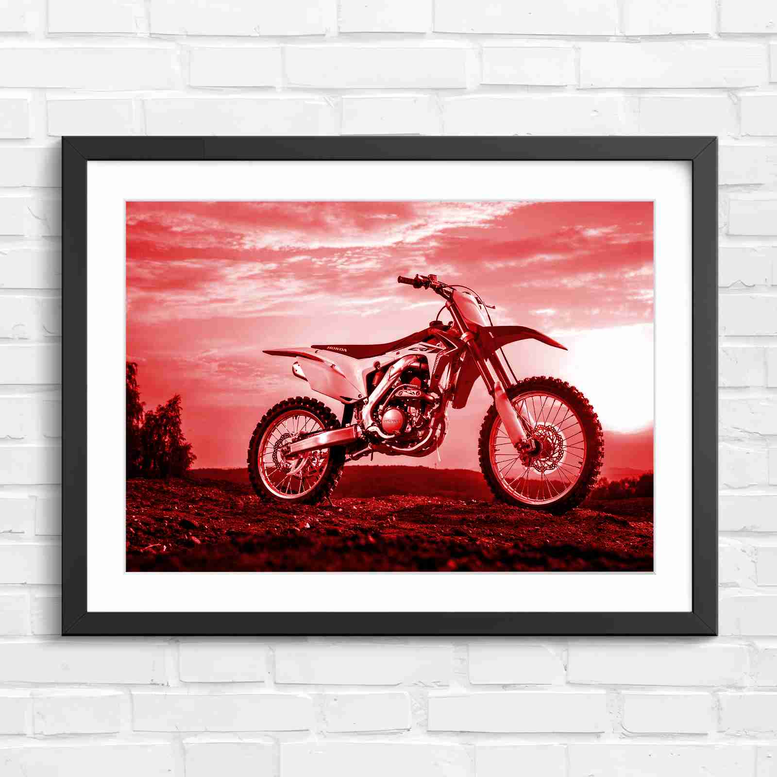 Red Dirt Bike Sunset Action - Red in Black Frame