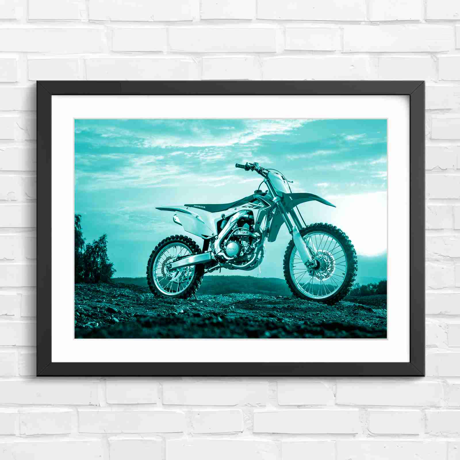 Red Dirt Bike Sunset Action - Teal in Black Frame