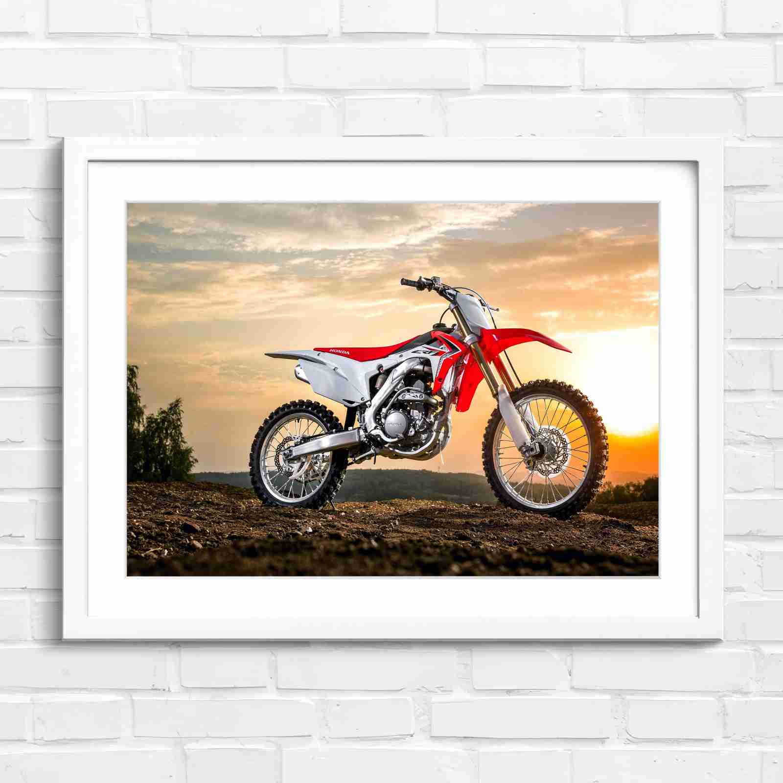 Red Dirt Bike Sunset Action - Original in White Frame