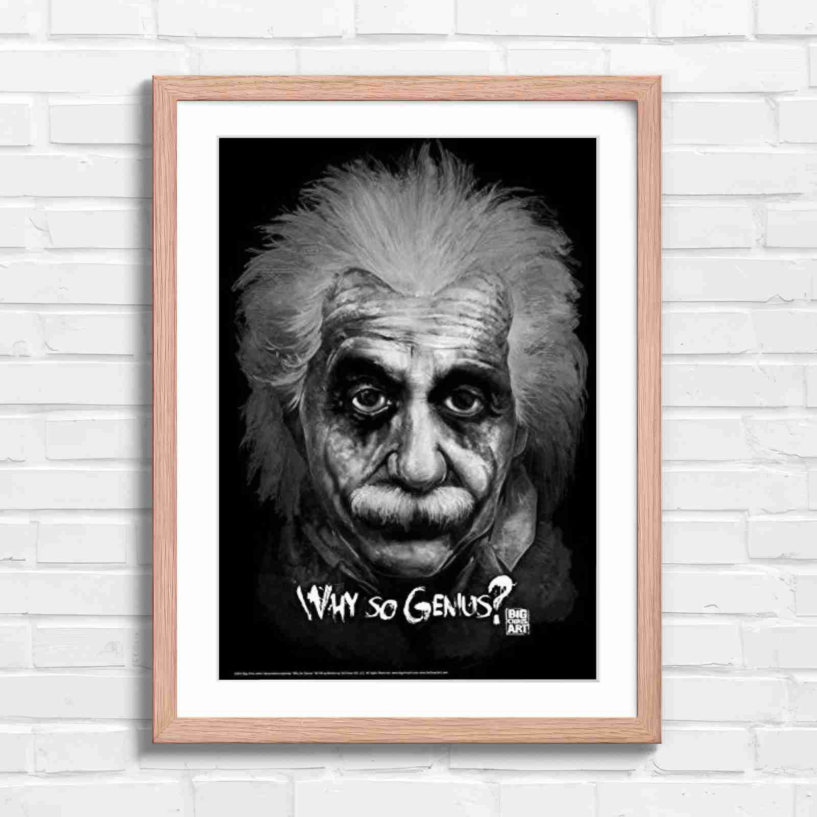 Joker Einstein Why So Genius - Black & White in Oak Frame