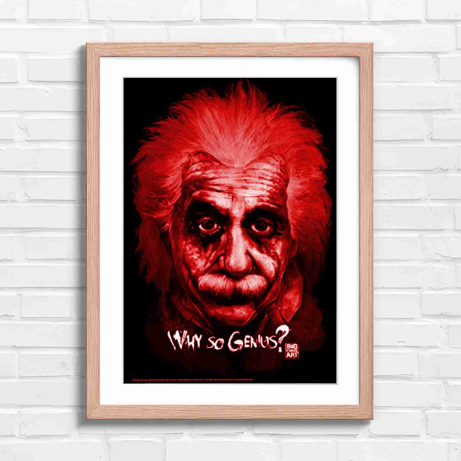 Joker Einstein Why So Genius - Red in Oak Frame