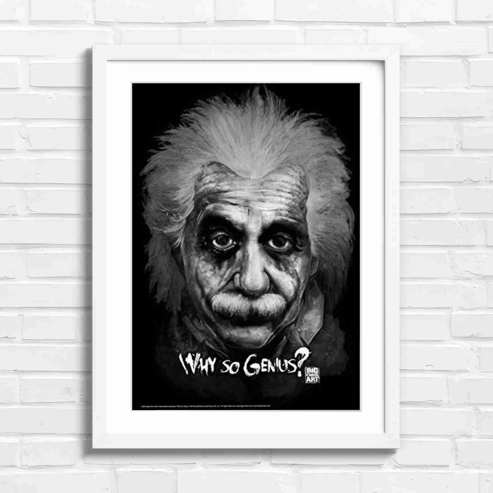 Joker Einstein Why So Genius - Black & White in White Frame