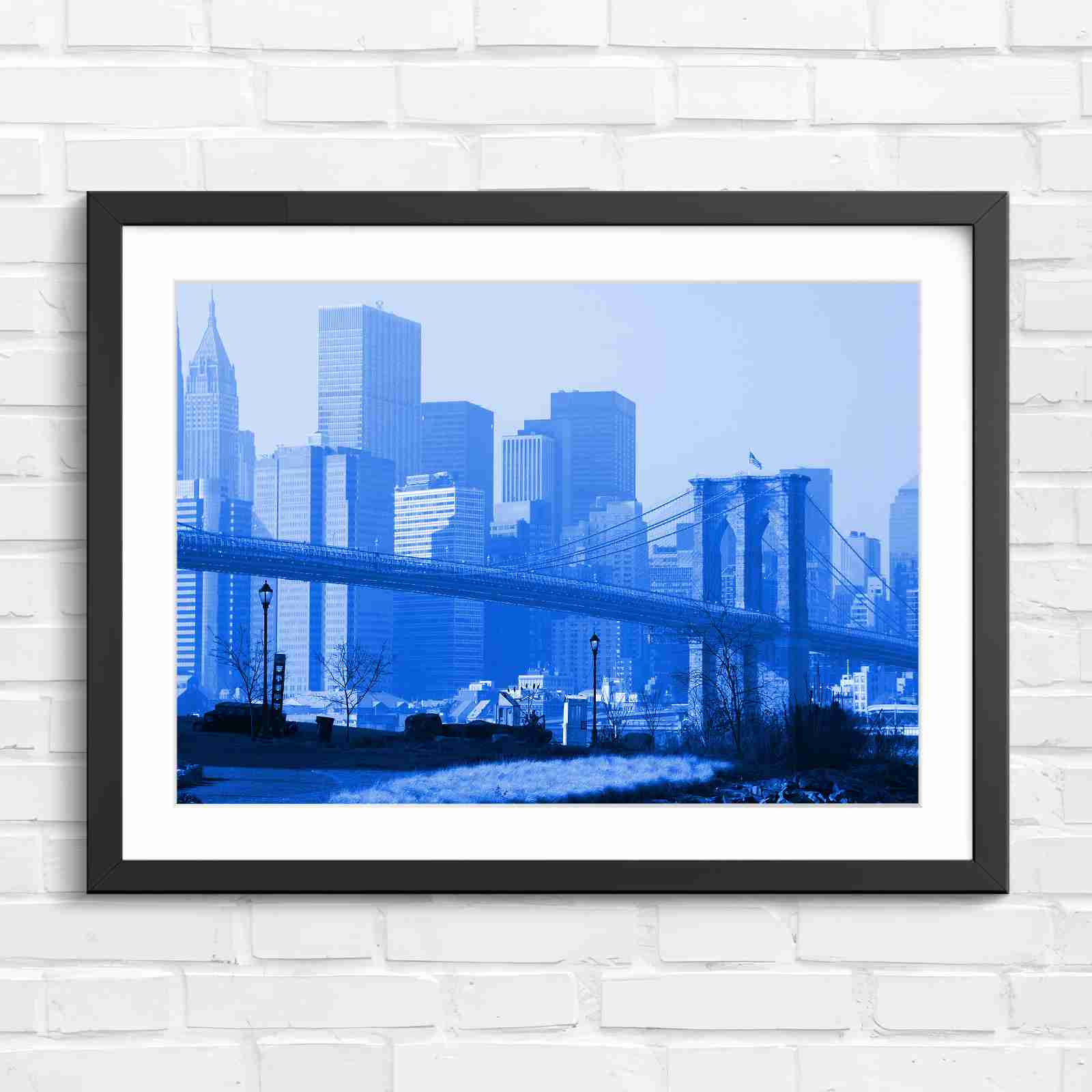 Brooklyn Bridge New York Skyline - Blue in Black Frame