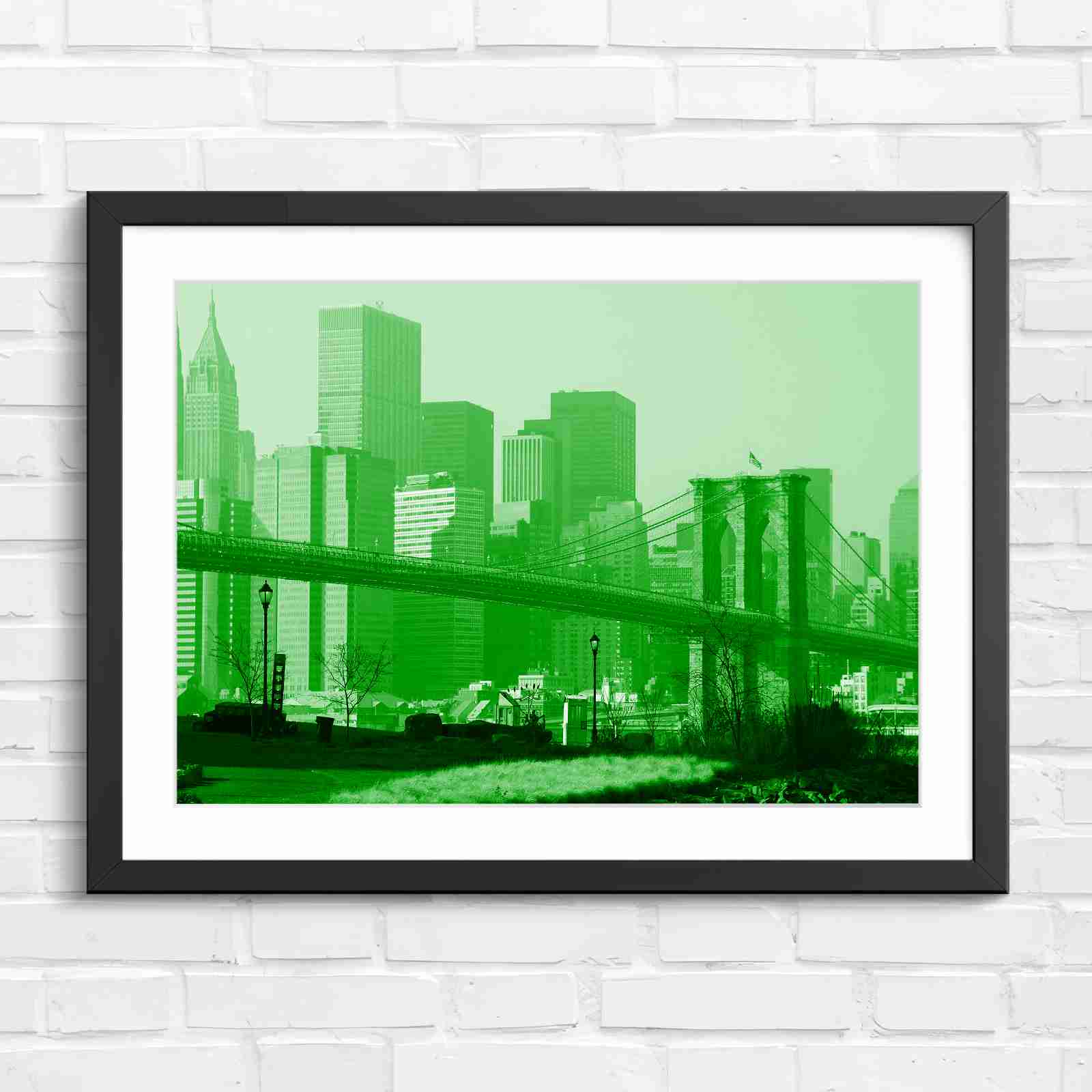 Brooklyn Bridge New York Skyline - Green in Black Frame