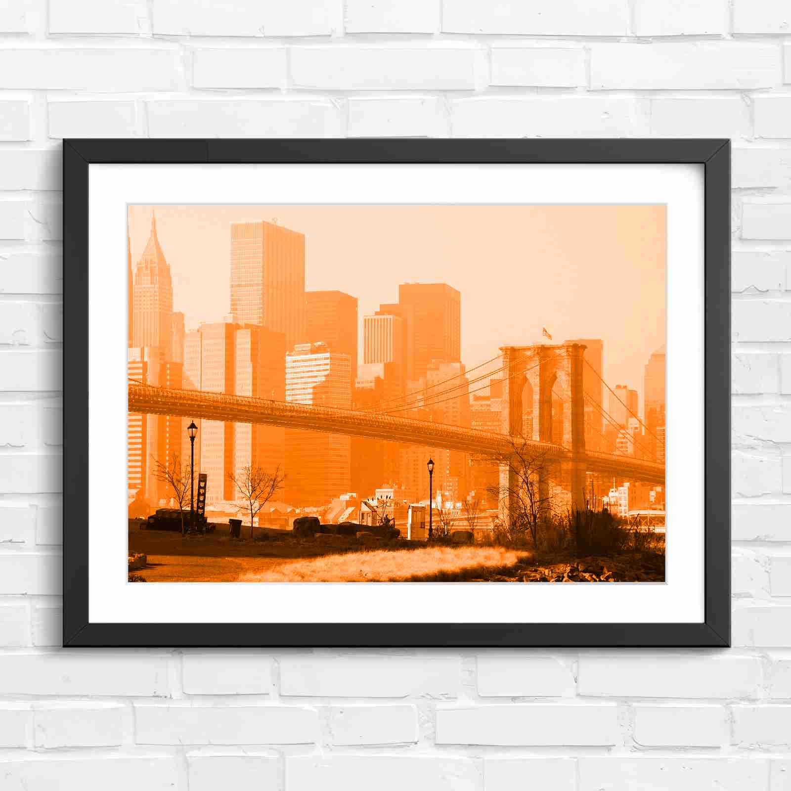 Brooklyn Bridge New York Skyline - Orange in Black Frame
