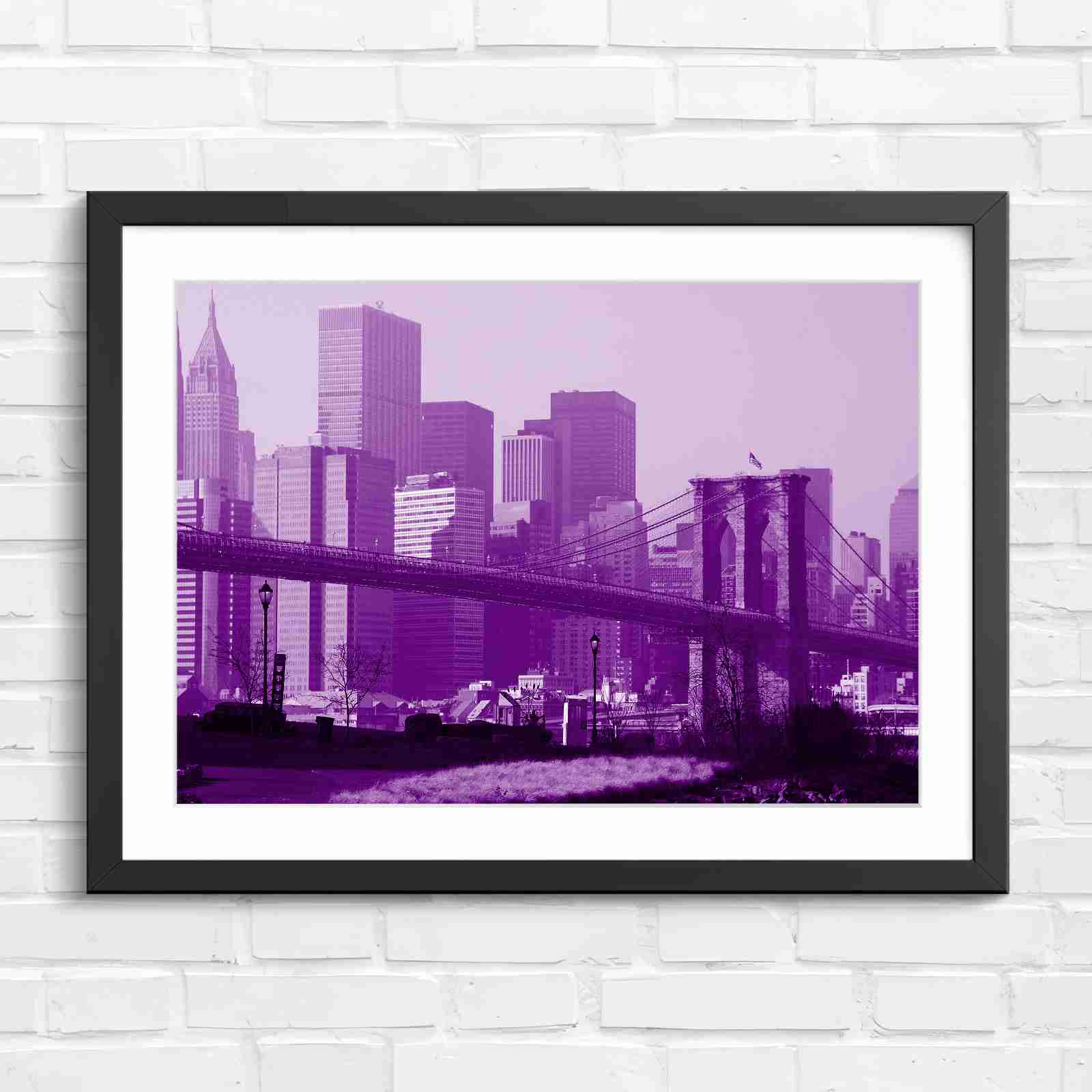 Brooklyn Bridge New York Skyline - Purple in Black Frame