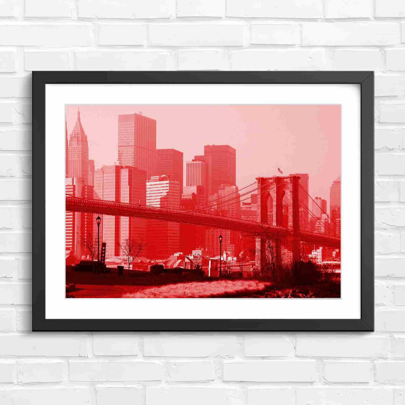 Brooklyn Bridge New York Skyline - Red in Black Frame
