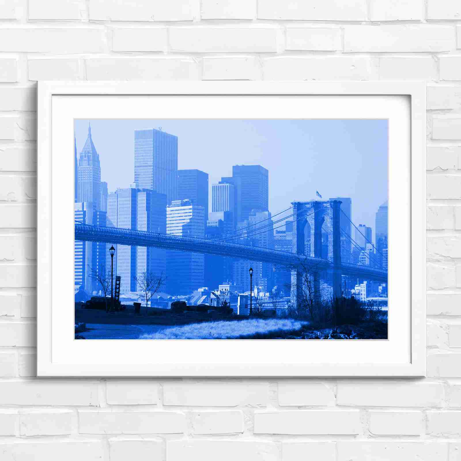 Brooklyn Bridge New York Skyline - Blue in White Frame