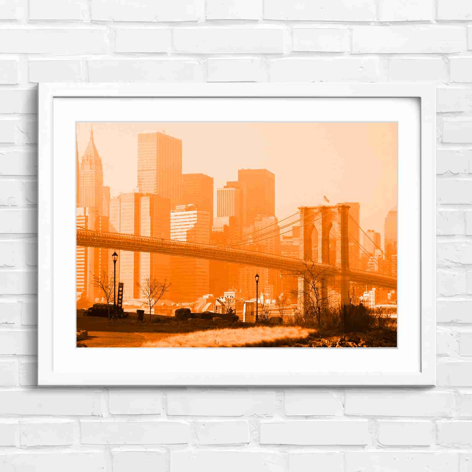 Brooklyn Bridge New York Skyline - Orange in White Frame
