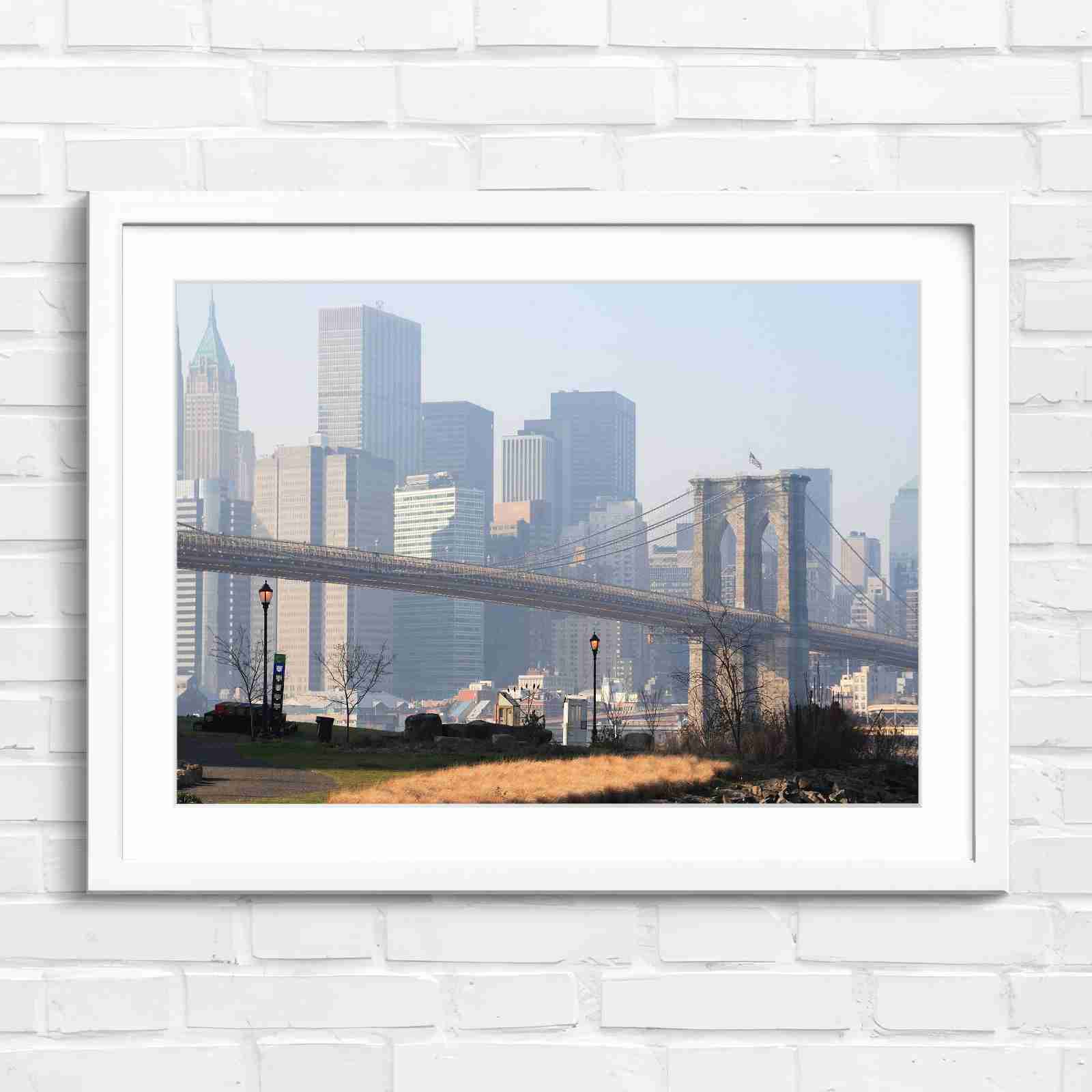 Brooklyn Bridge New York Skyline - Original in White Frame
