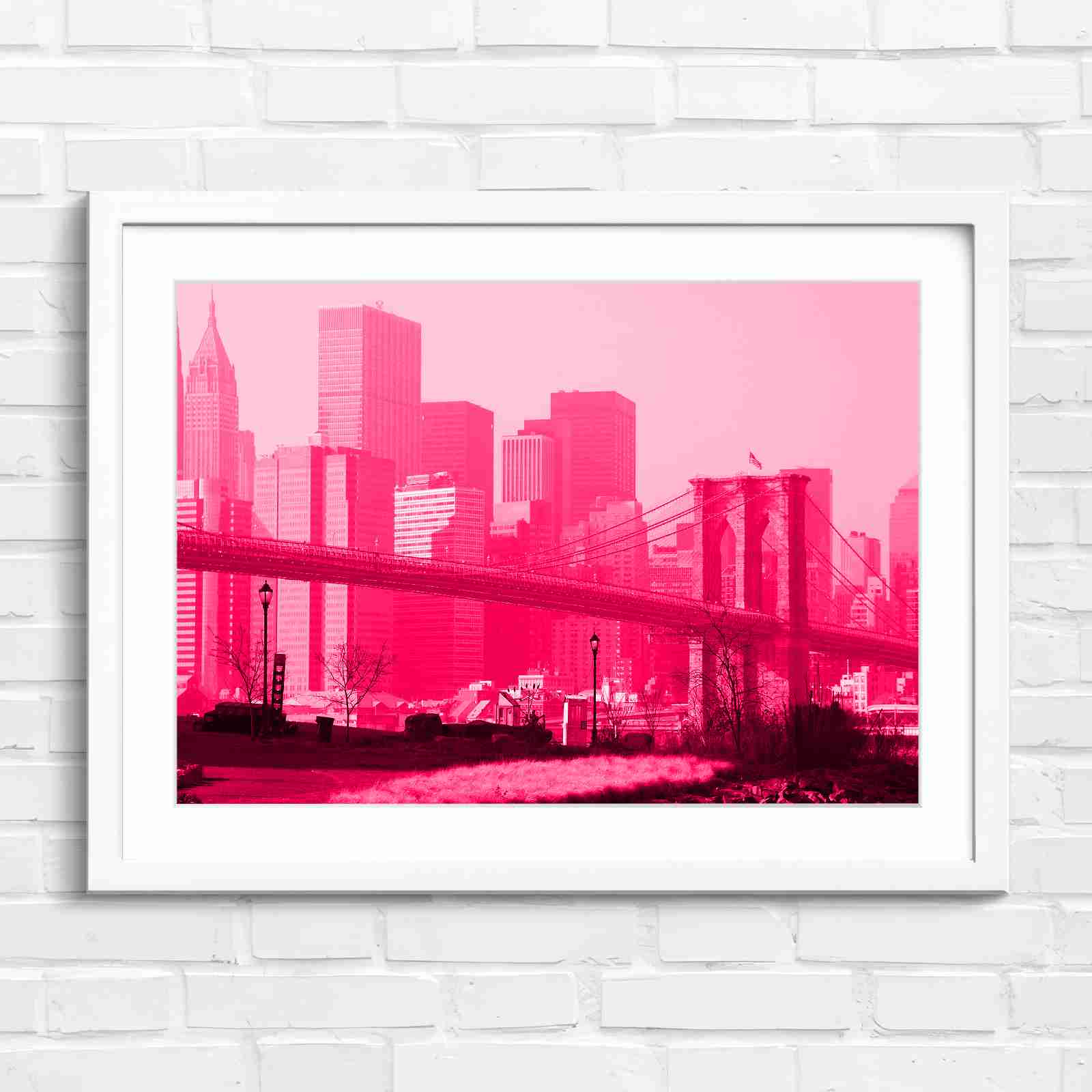 Brooklyn Bridge New York Skyline - Pink in White Frame