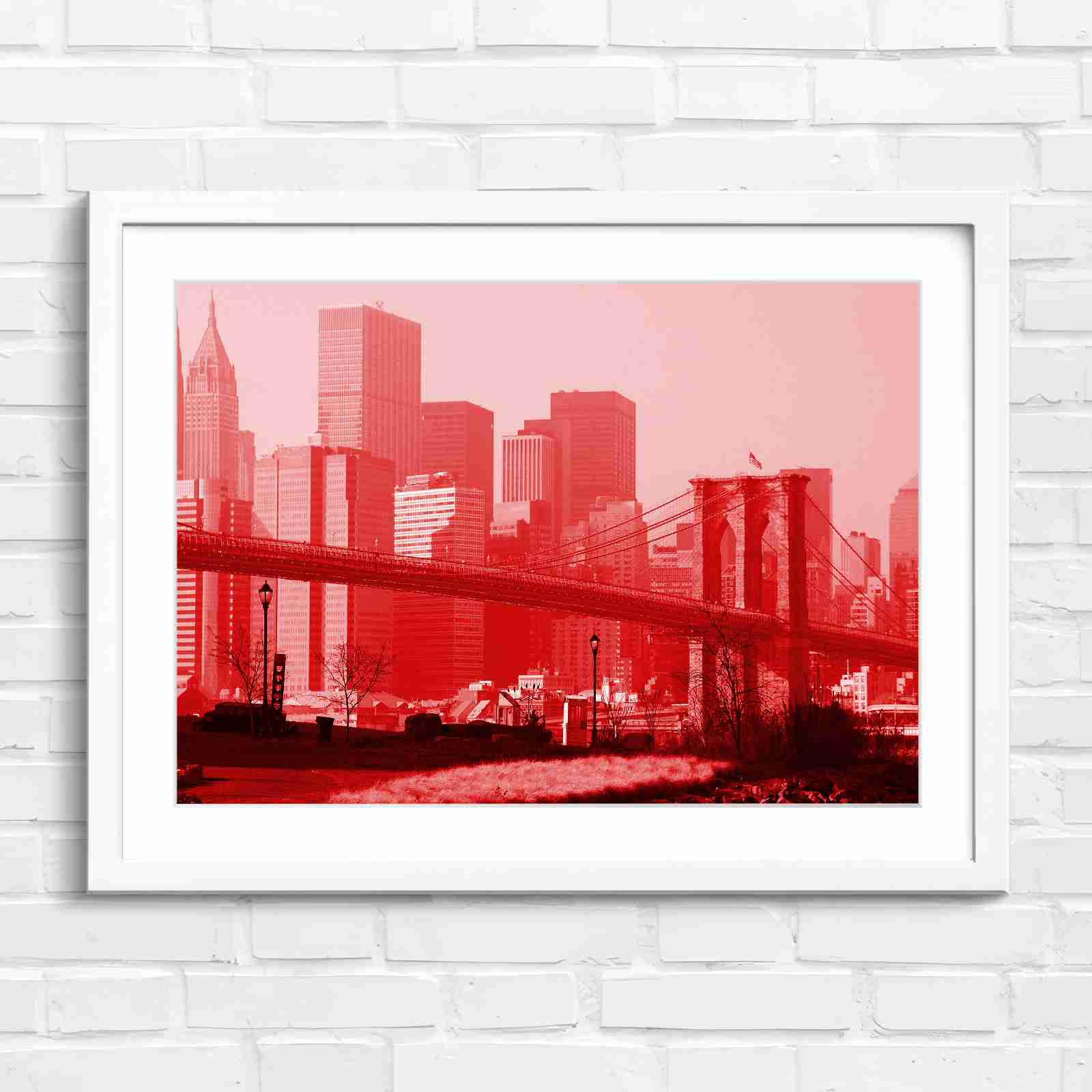 Brooklyn Bridge New York Skyline - Red in White Frame