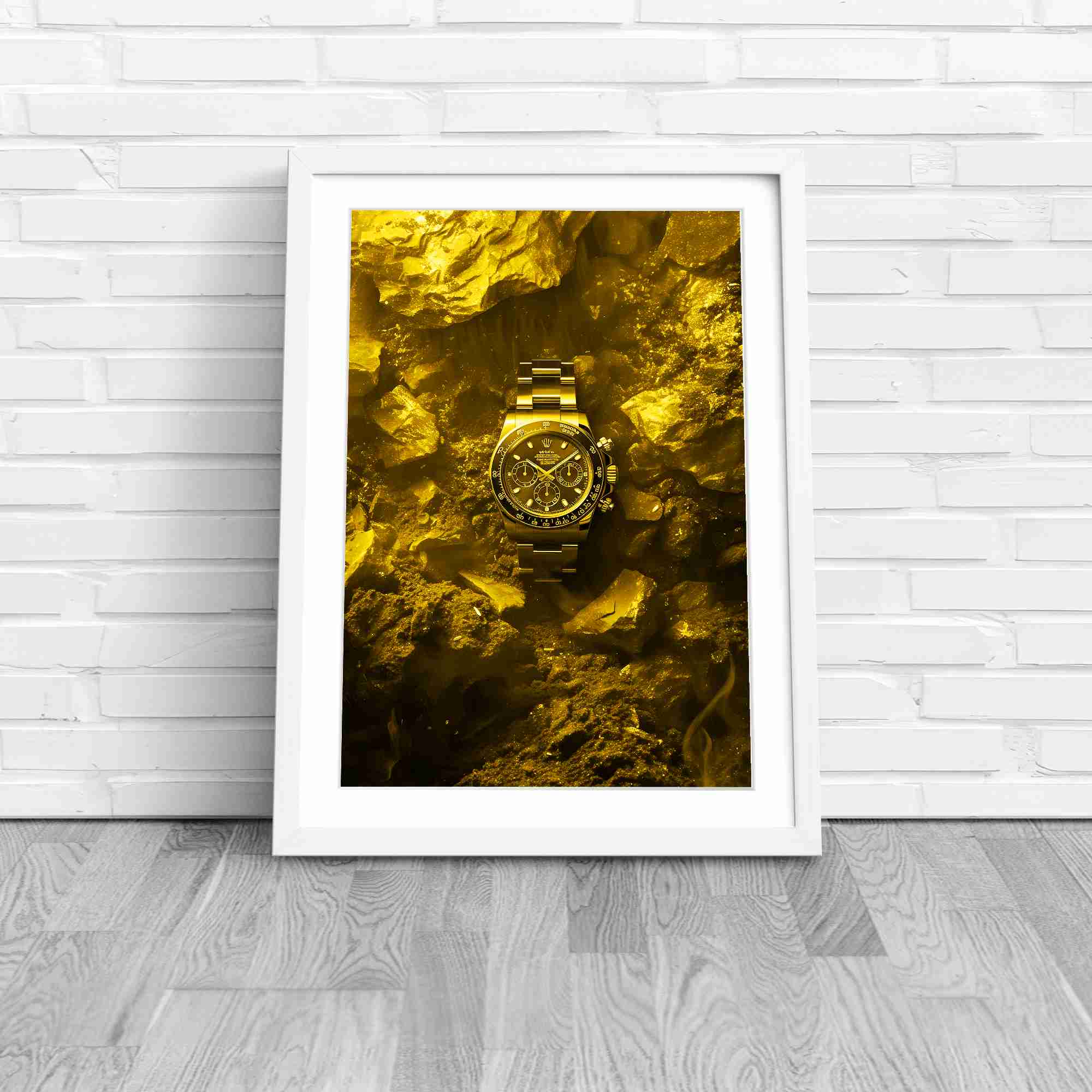 Dark Luxury Chronograph Watch Yellow Framed Wall Art Print Large ...