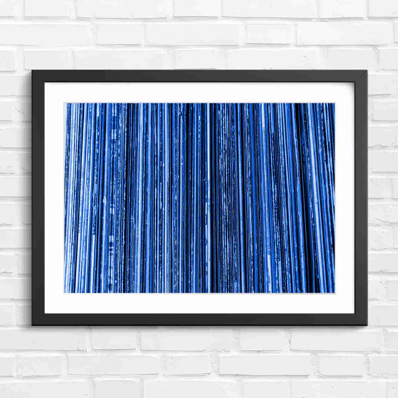 Vintage Vinyl Record Spines Art - Blue in Black Frame