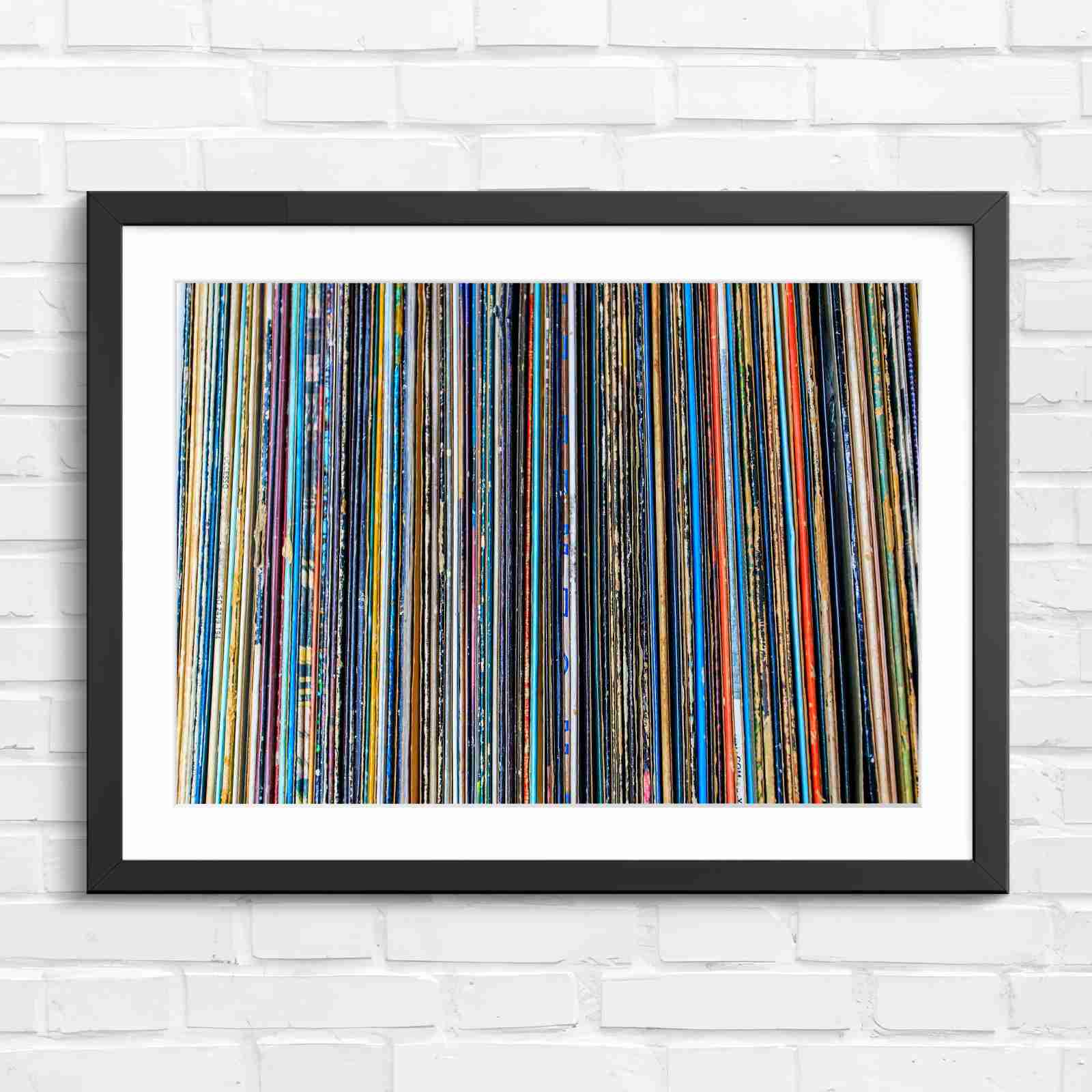 Vintage Vinyl Record Spines Art - Original in Black Frame